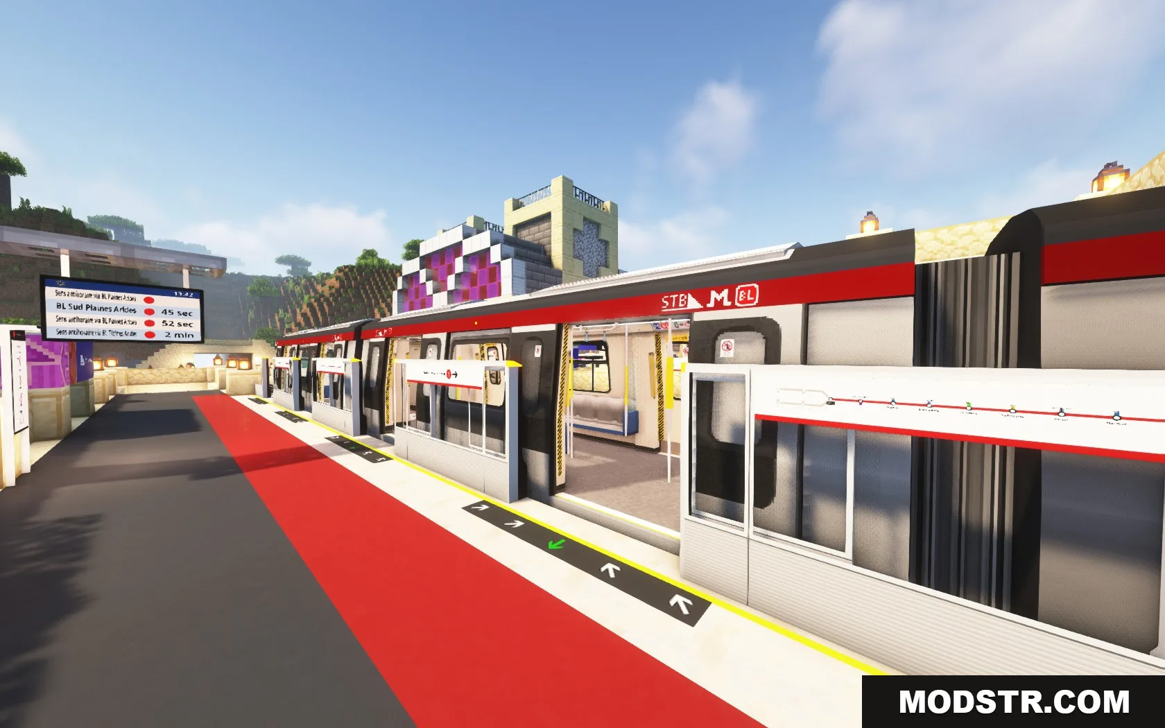Steel Transit Blueprints Resource Pack Screenshot 6 A modern STB metro train stopped at a station with platform screen doors
