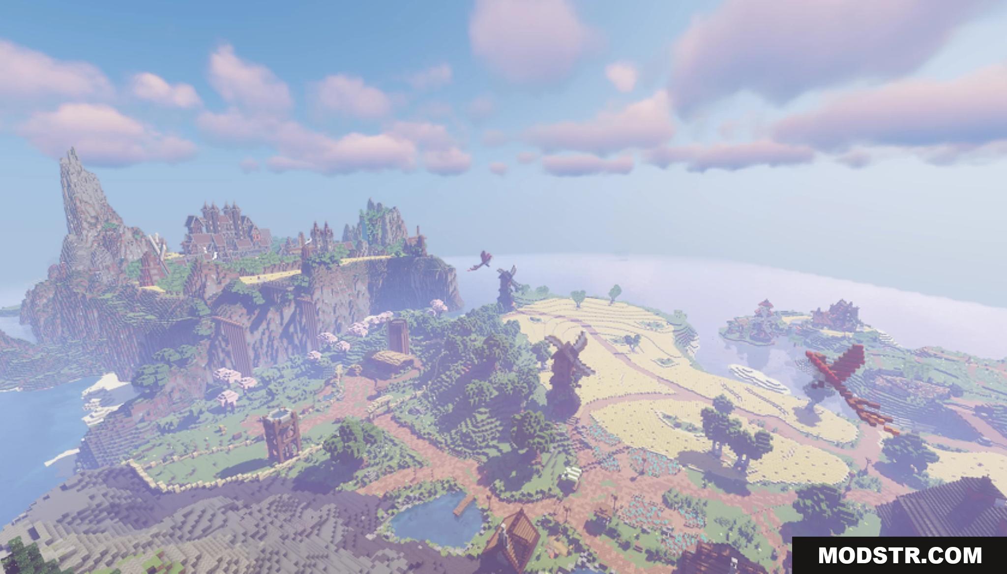 Stoneville Farmcraft City Map Screenshot 8 A fantasy countryside with windmills and flying red dragons