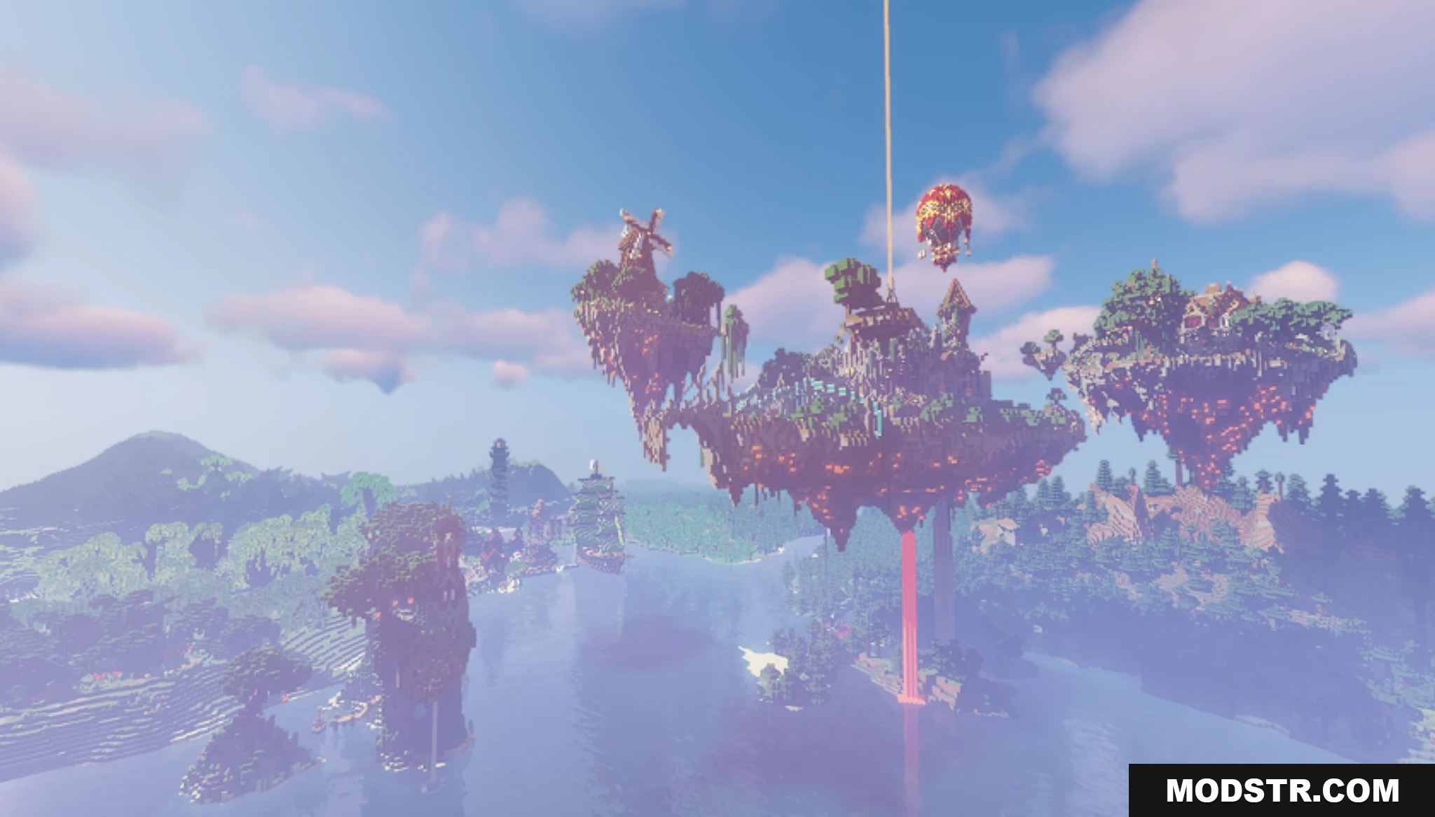Stoneville Farmcraft City Map Screenshot 4 Massive floating islands with fantasy buildings over a misty landscape