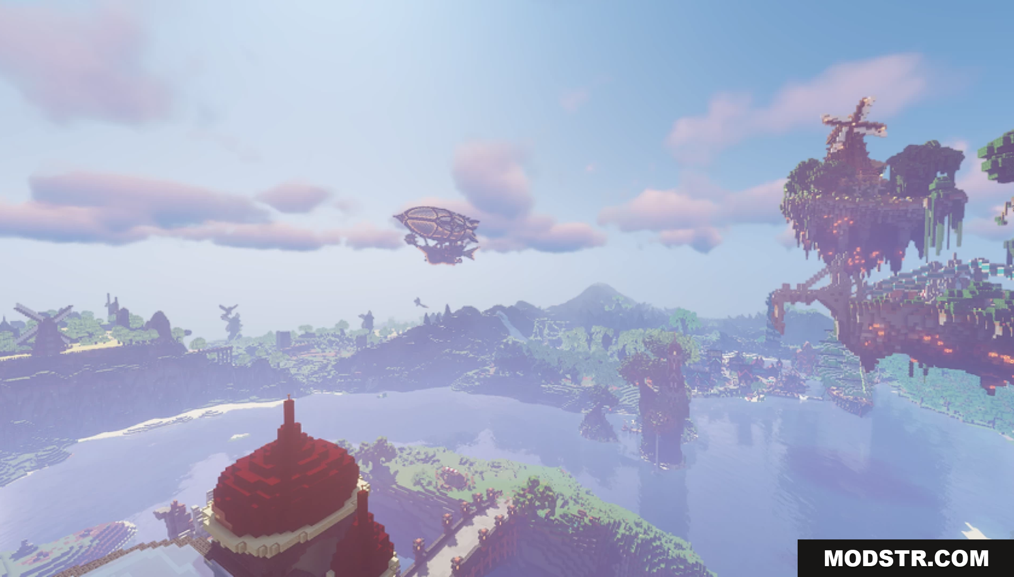 Stoneville Farmcraft City Map Screenshot 3 Floating islands with windmills and buildings above a large lake
