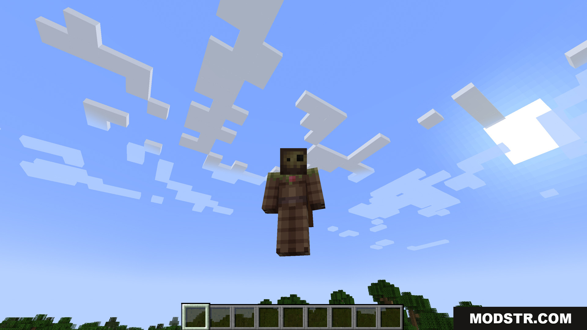 Stoprendering Mod Screenshot 6 Player character in custom armor floating in the sky