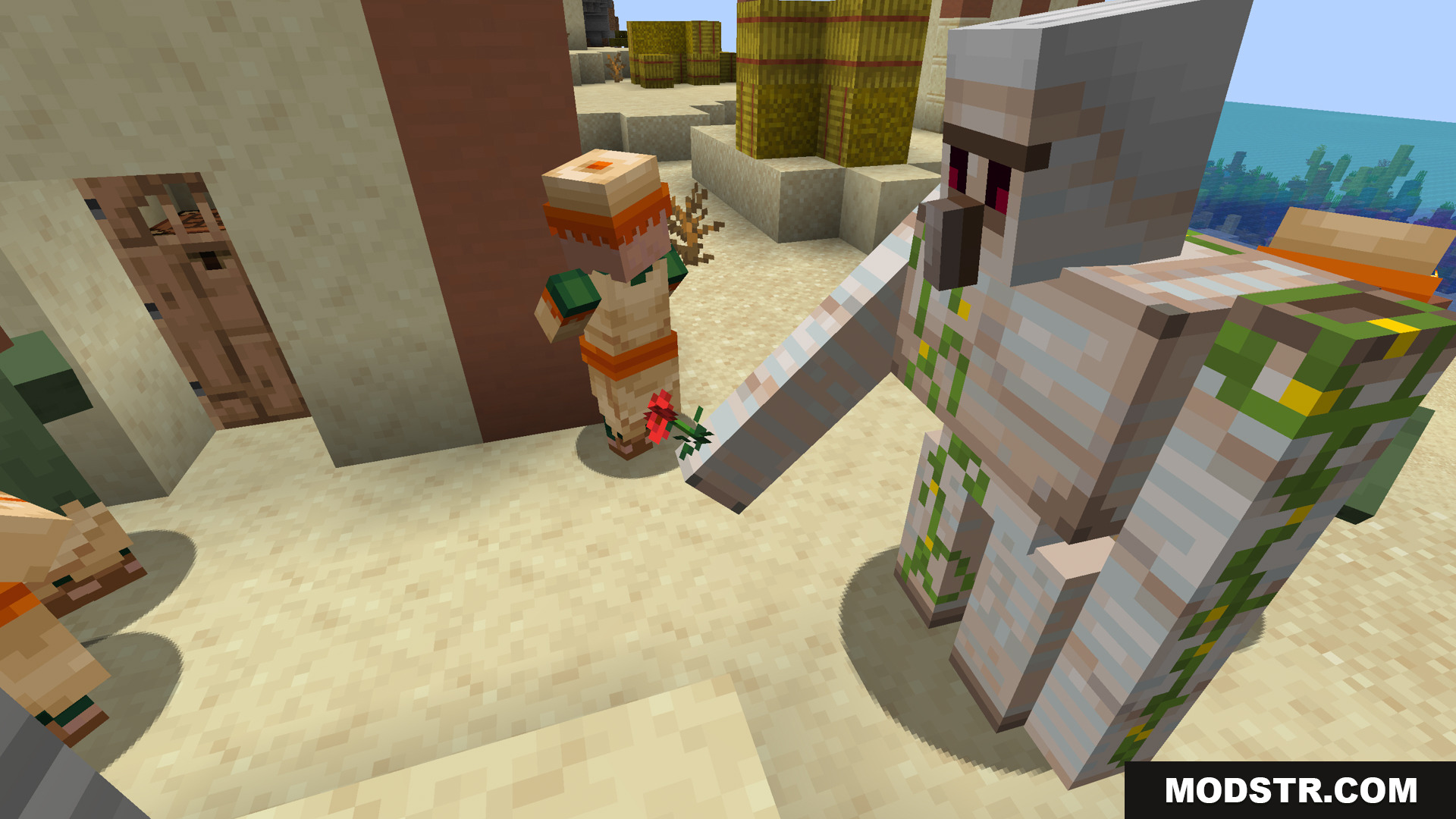 Stoprendering Mod Screenshot 10 An iron golem offers a flower to a baby villager