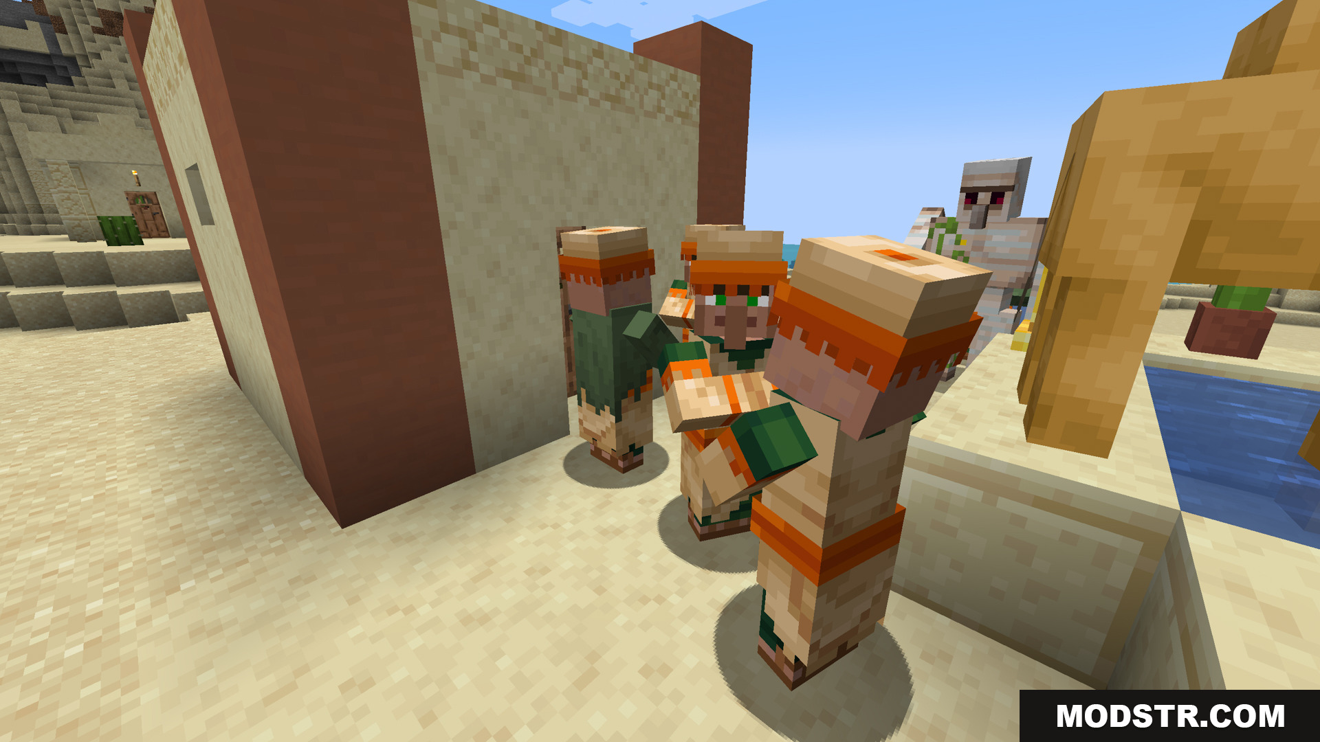 Stoprendering Mod Screenshot 11 Three desert villagers gathered together in their village