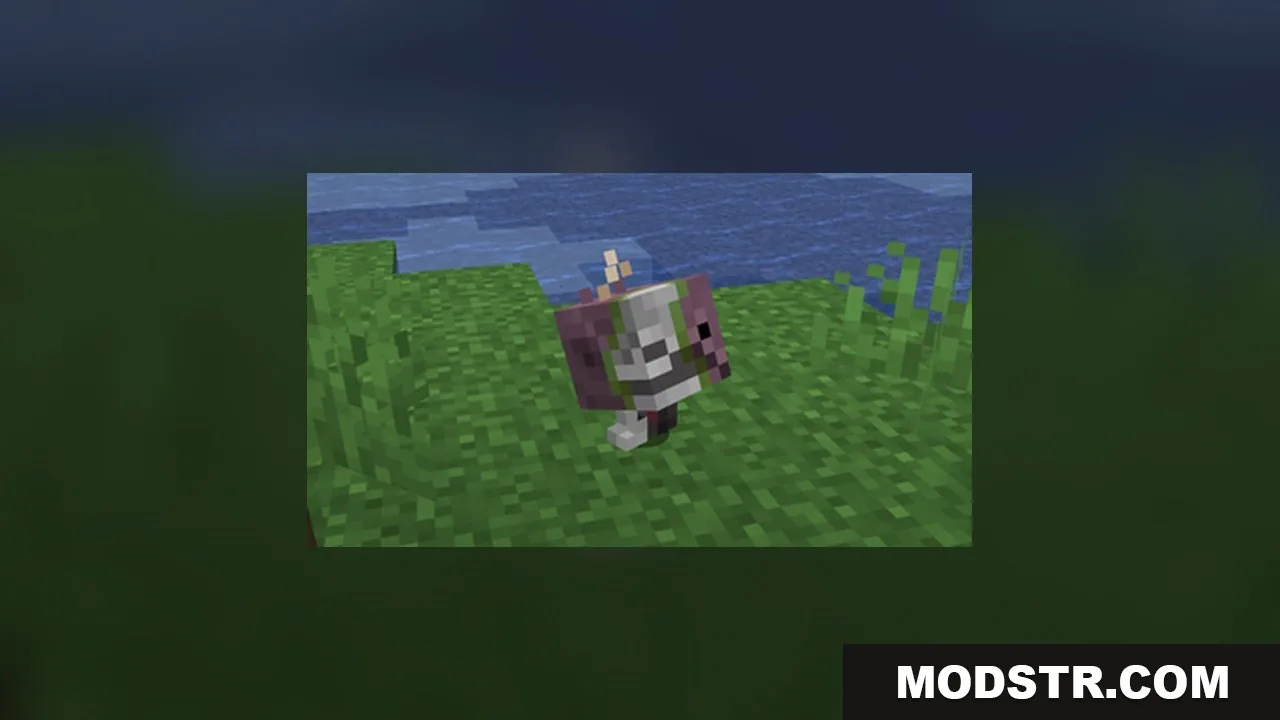 StriderZ Resource Pack Screenshot 2 A zombified strider with rotting skin standing on the grass near water