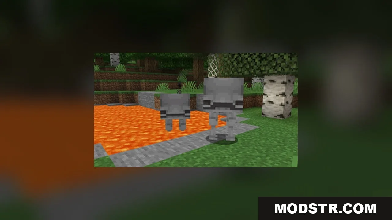 StriderZ Resource Pack Screenshot 5 Two grey skeletal striders standing on grass next to a lava pool
