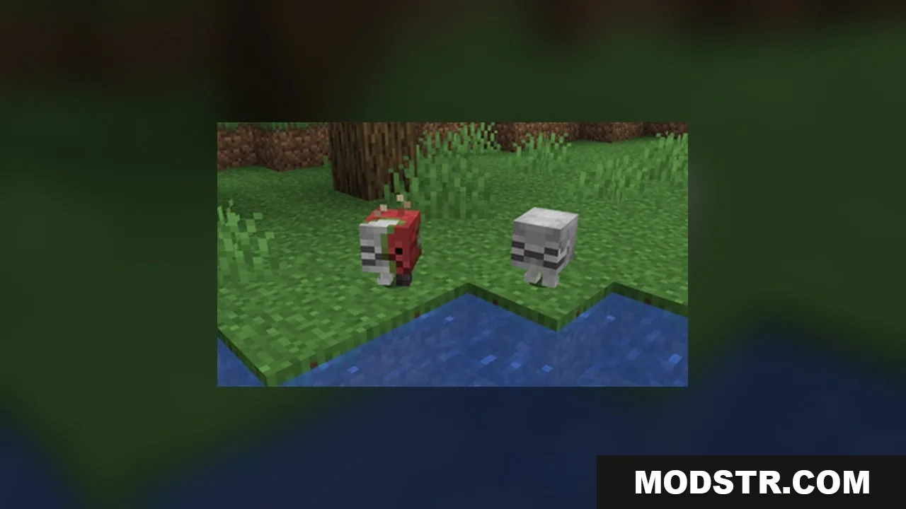 StriderZ Resource Pack Screenshot 1 A zombified baby strider and a skeleton strider standing on green grass