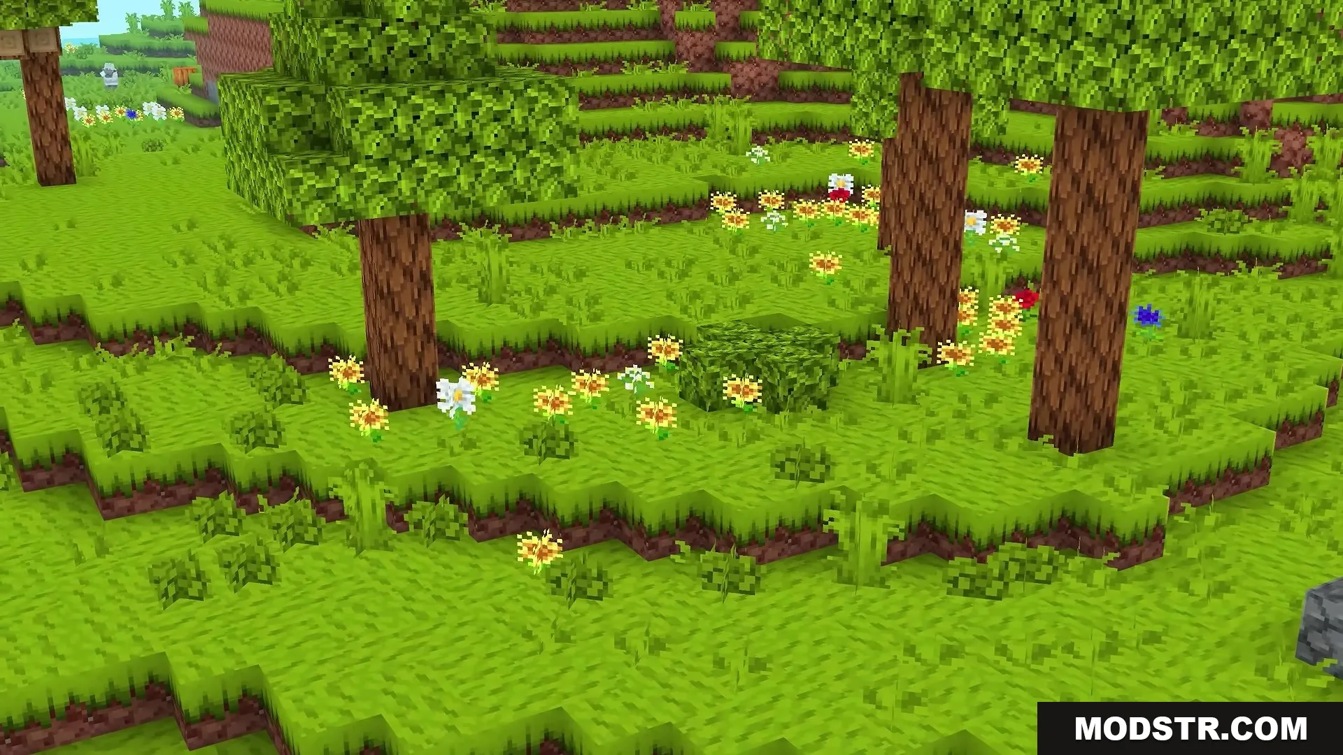 Stupendous Visuals Resource Pack Screenshot 4 A vibrant forest landscape showcasing colorful flowers and bright green grass textures