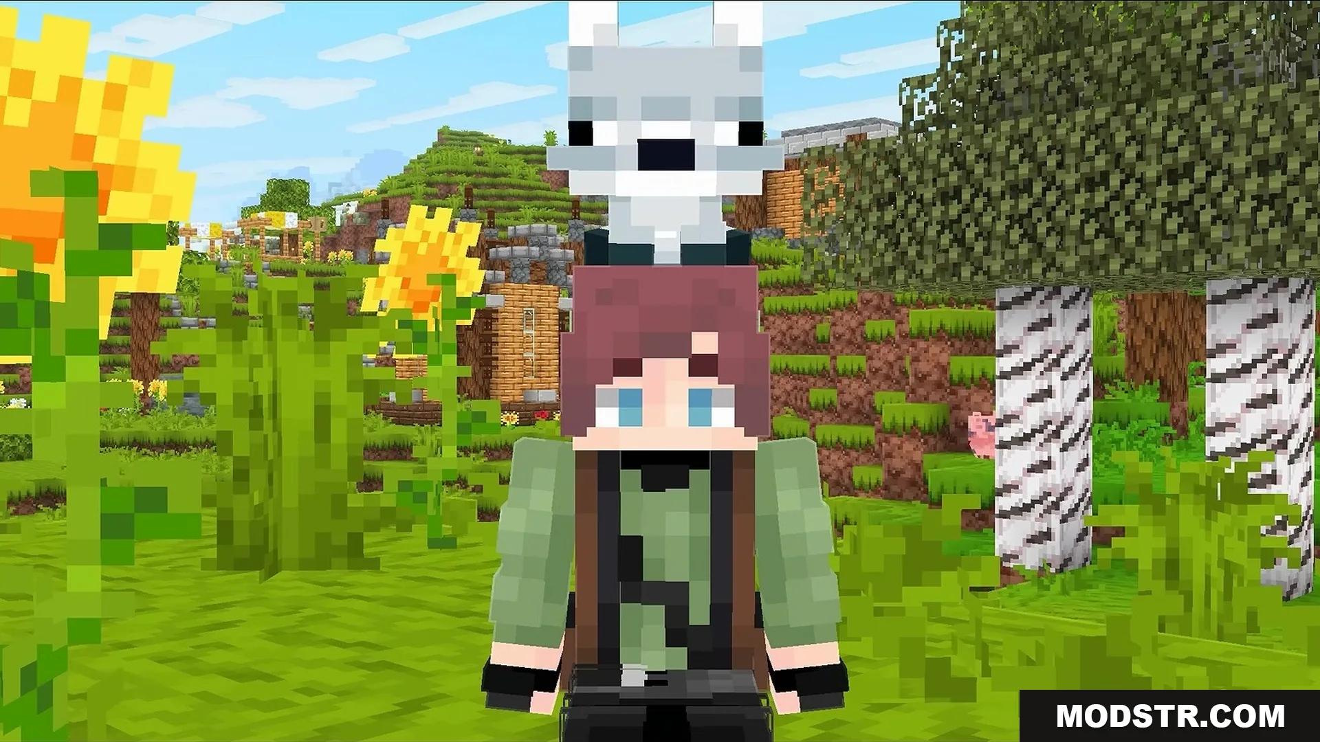 Stupendous Visuals Resource Pack Screenshot 8 A player character with a small white wolf sitting on their head