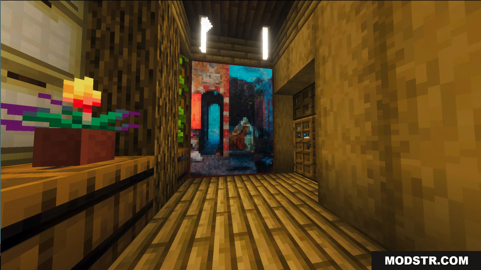 Interior hallway of the Survival Filo House 20 Map with a large painting