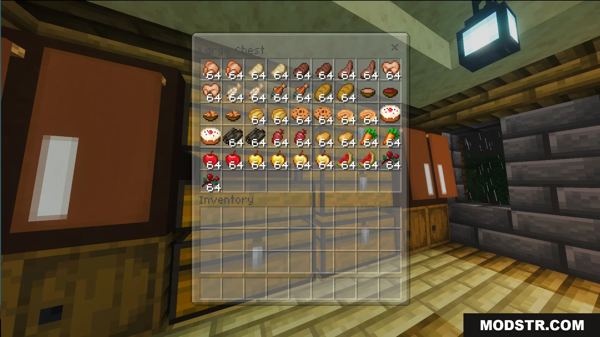 Survival Georgian House 46 Map Screenshot 11 A large chest filled with stacks of food items inside a wooden house