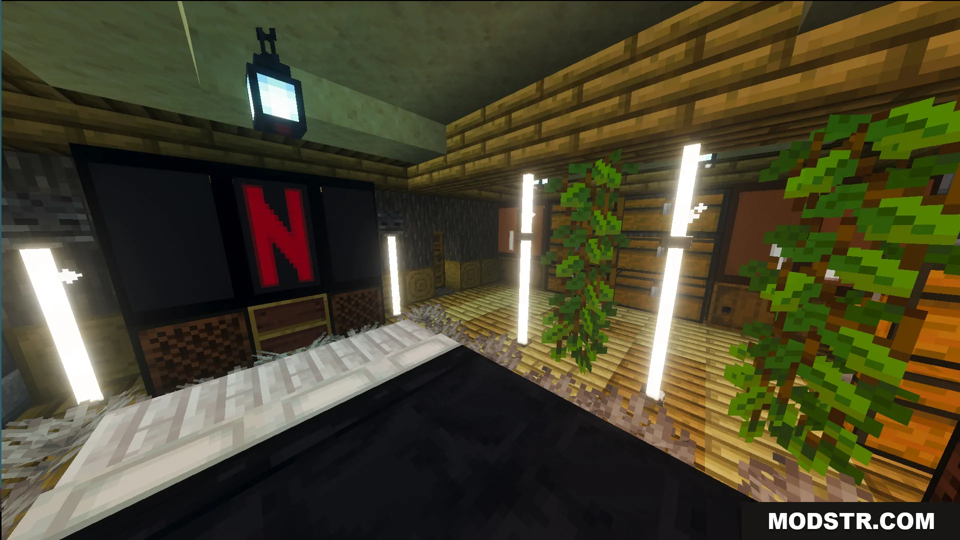 Survival Georgian House 46 Map Screenshot 1 Cozy interior room featuring a large screen and decorative indoor plants
