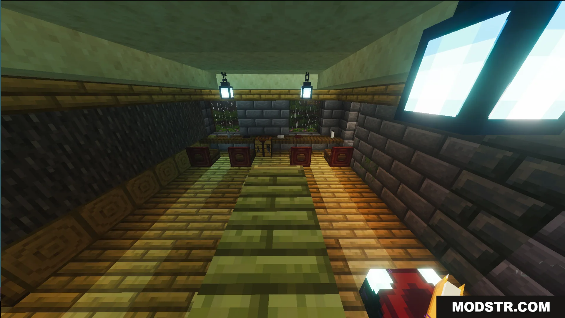 Survival Georgian House 46 Map Screenshot 8 Cozy room with a long wooden table and hanging lanterns inside