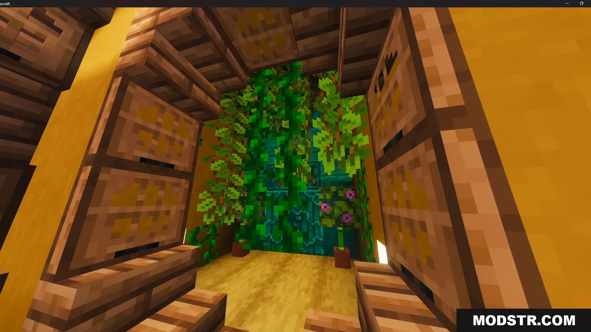 Survival Hobbit House 47 Map Screenshot 8 Lush green vines hanging inside a room with wooden shelves and teal walls