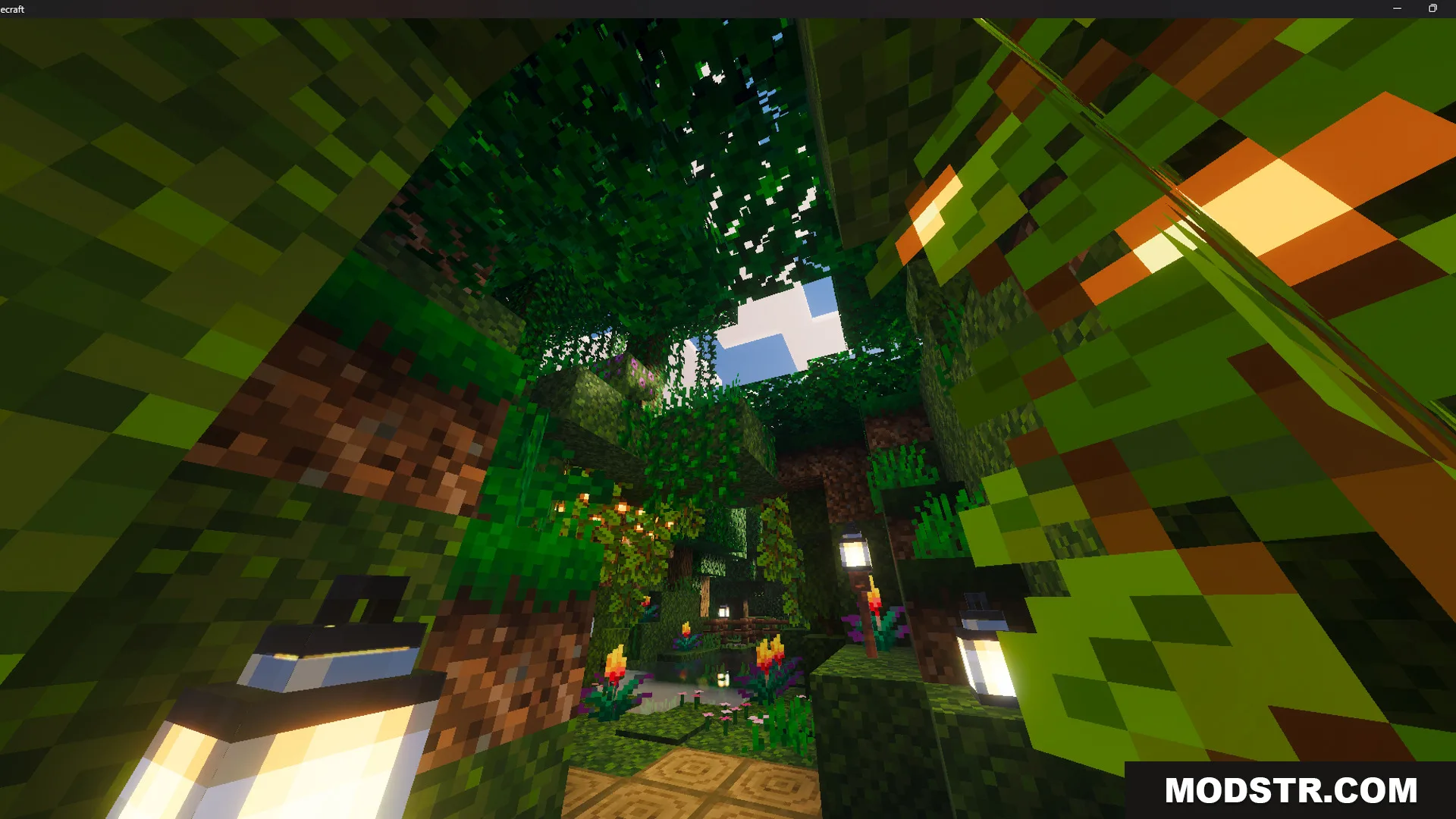 Survival Hobbit House 47 Map Screenshot 4 Lush jungle garden area with glowing lanterns and vibrant flowers under leaves