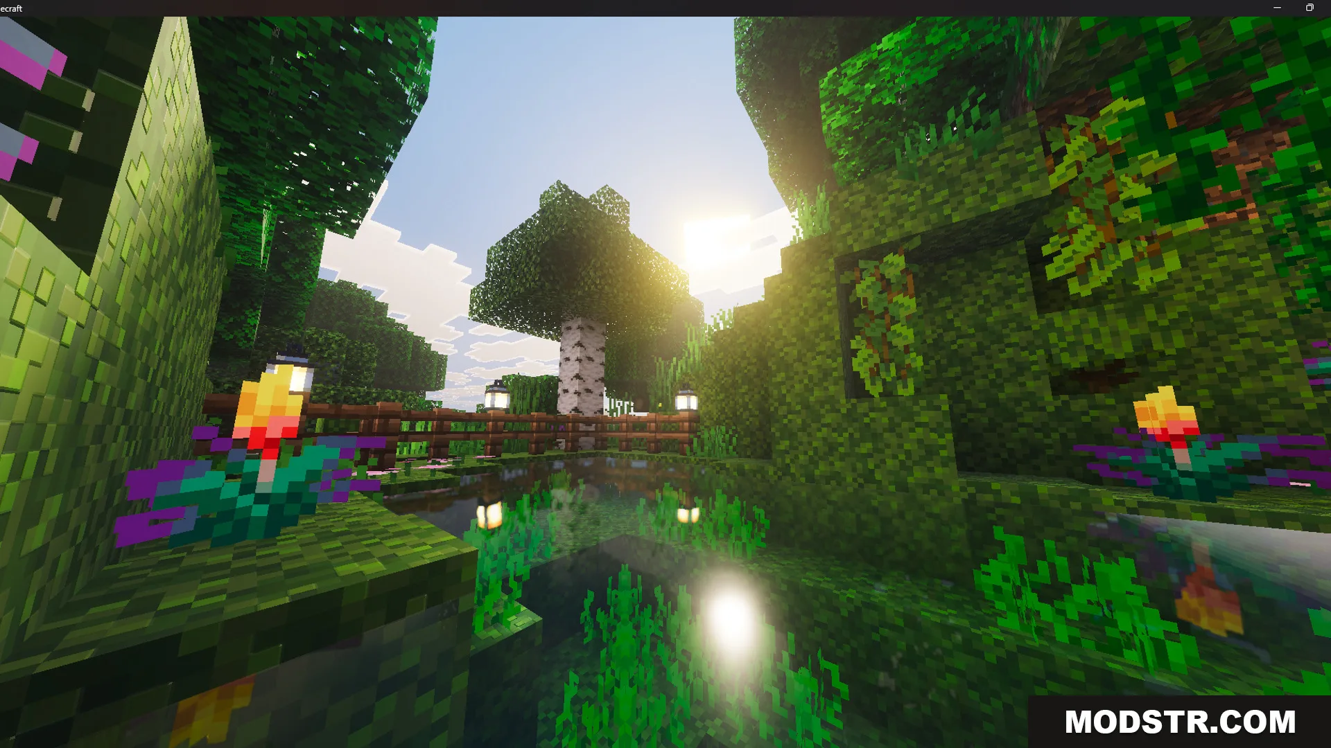 Survival Hobbit House 47 Map Screenshot 10 Lush garden pond with a small wooden bridge and glowing outdoor lanterns