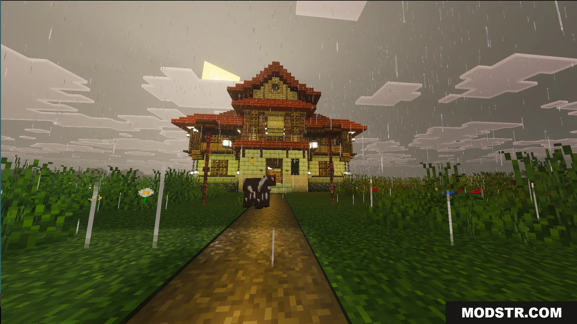 Survival Ilustrado House 7 Map Screenshot 8 A large two story traditional house with a red roof during a rainstorm
