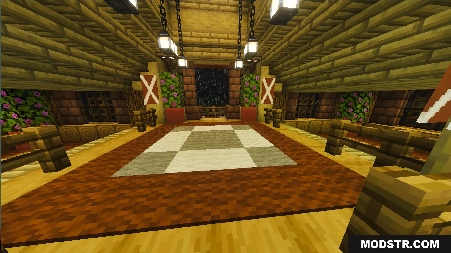 Survival Ilustrado House 7 Map Screenshot 3 Interior of Survival Ilustrado House featuring checkered carpet and flowering azalea walls