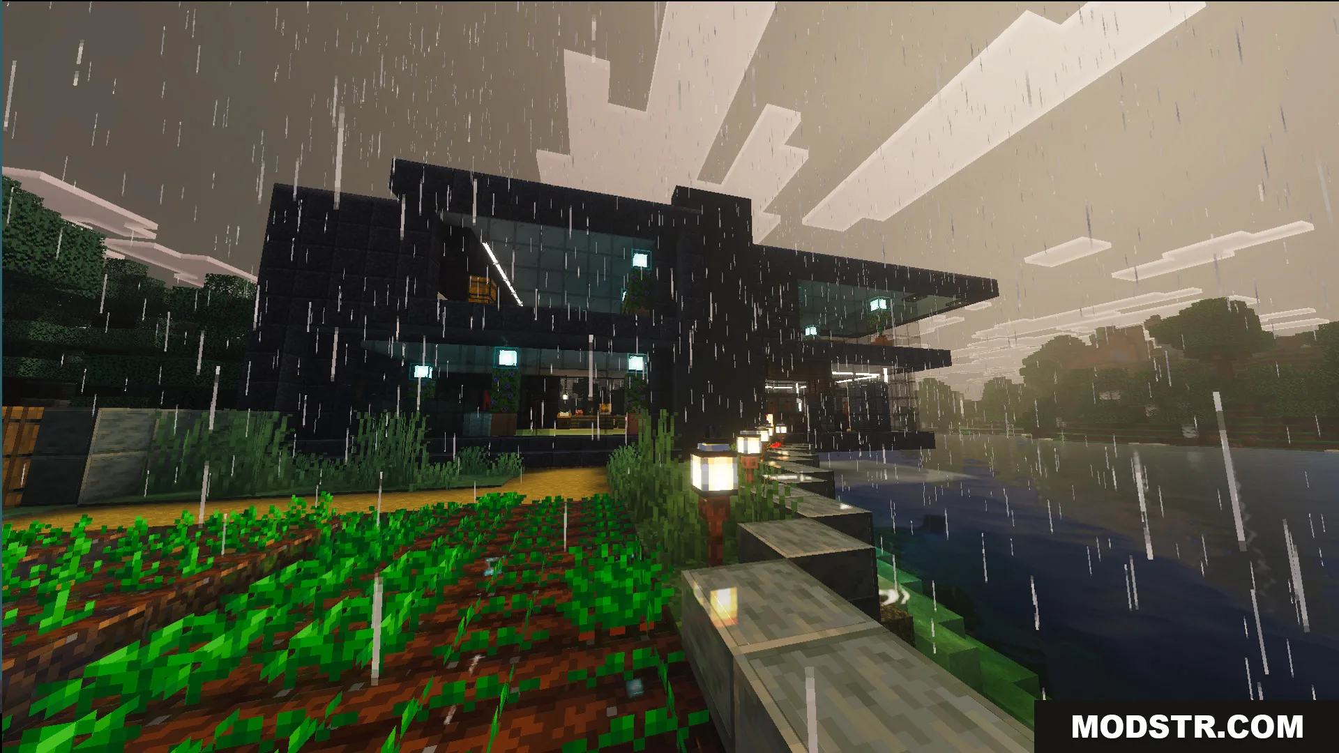 Survival Lakeside House 40 Map shows a modern black home by a lake