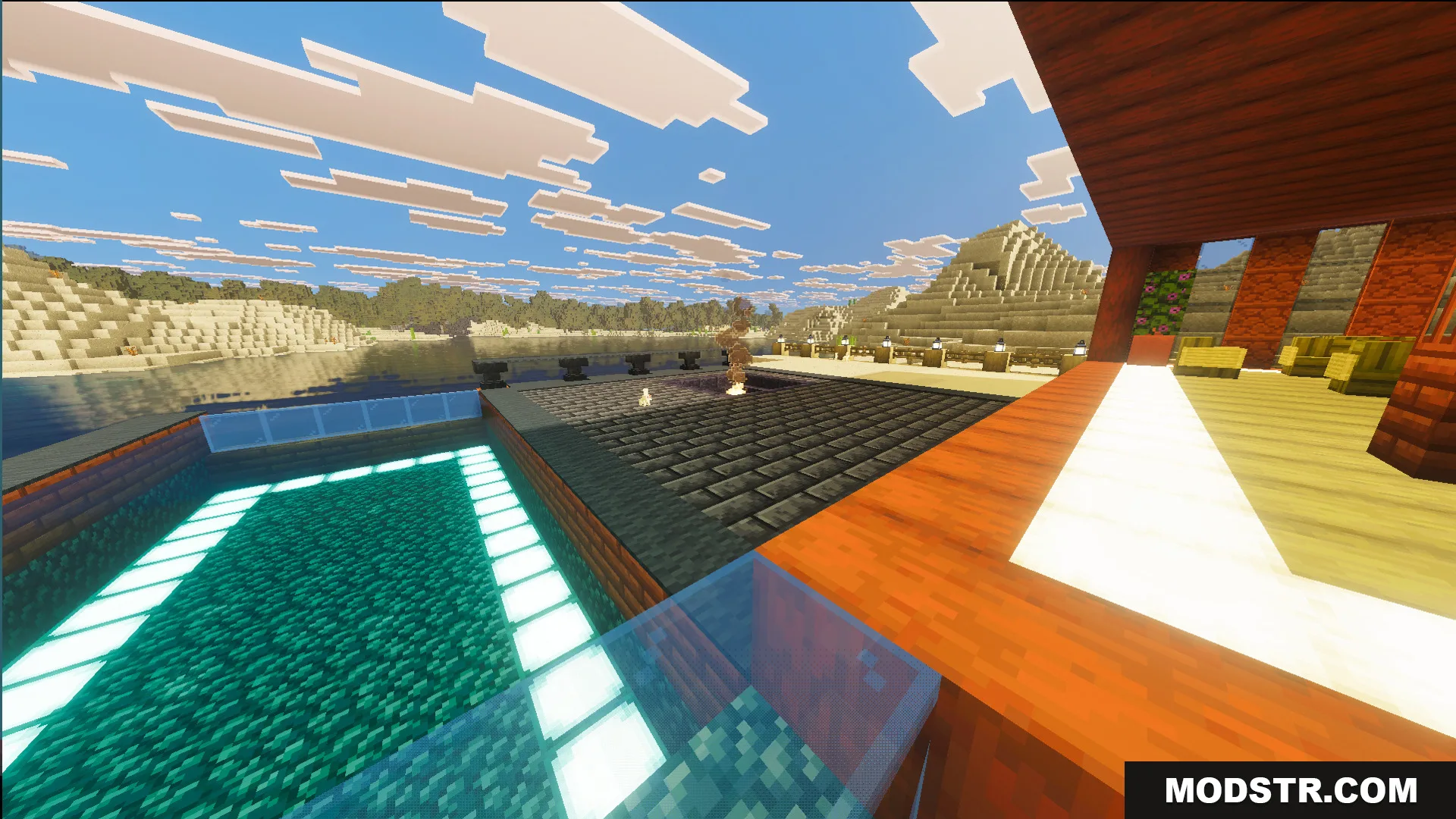 Survival Modern Flat House 39 Map Screenshot 9 Survival Modern Flat House 39 Map featuring a glowing swimming pool and desert