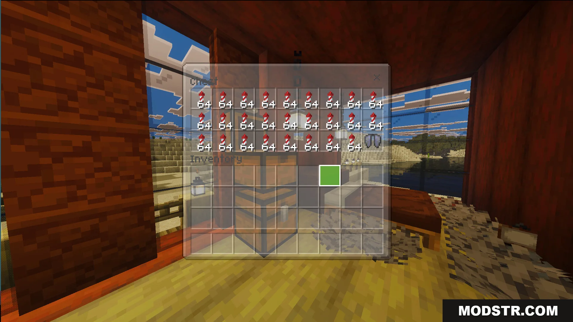 Survival Modern Flat House 39 Map Screenshot 1 An open chest interface filled with stacks of redstone inside a modern home