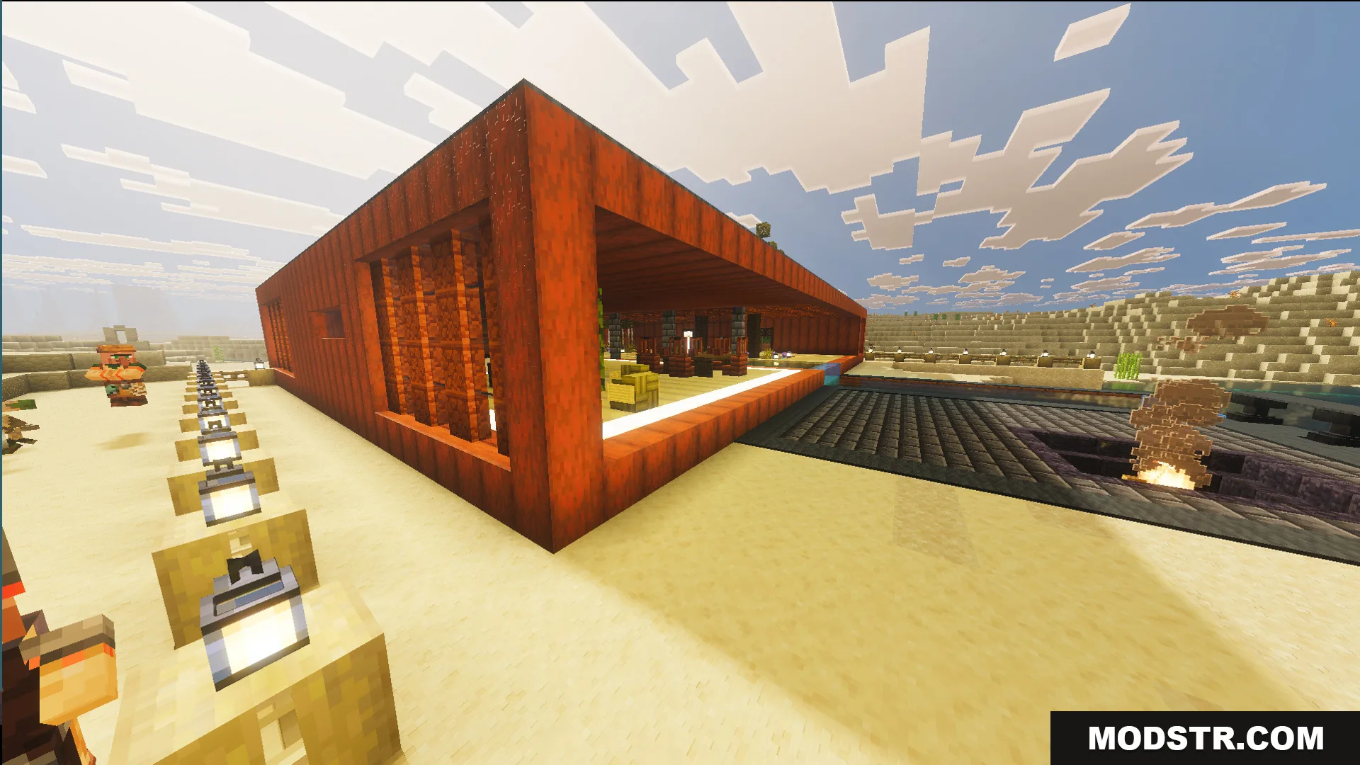 Survival Modern Flat House 39 Map Screenshot 3 Modern orange house with an outdoor swimming pool in a desert biome