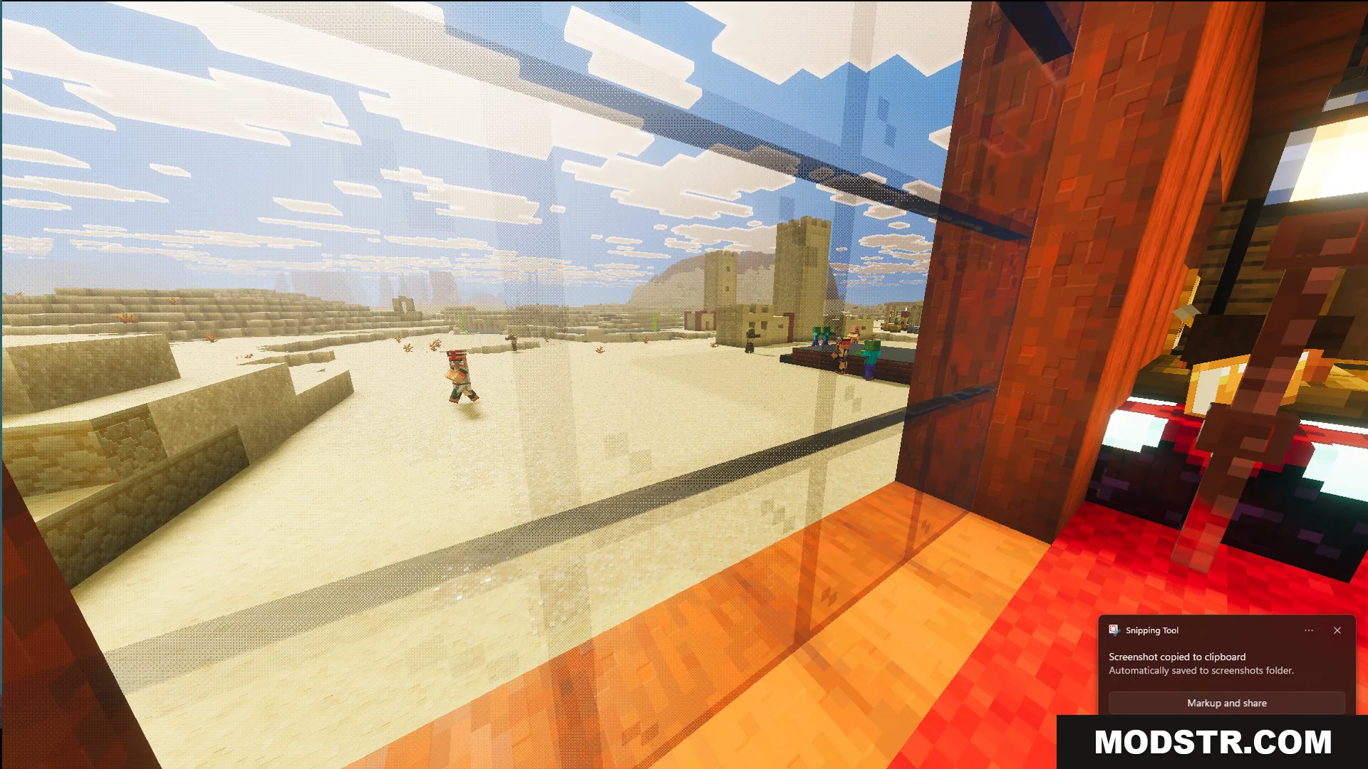 Survival Modern Flat House 39 Map Screenshot 6 Looking through a glass window at a village in the desert biome