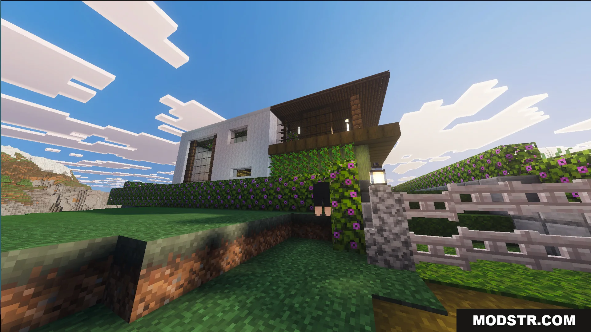 Survival Modern House 10 Map Screenshot 5 Survival Modern House Map with white walls and purple flowering hedges