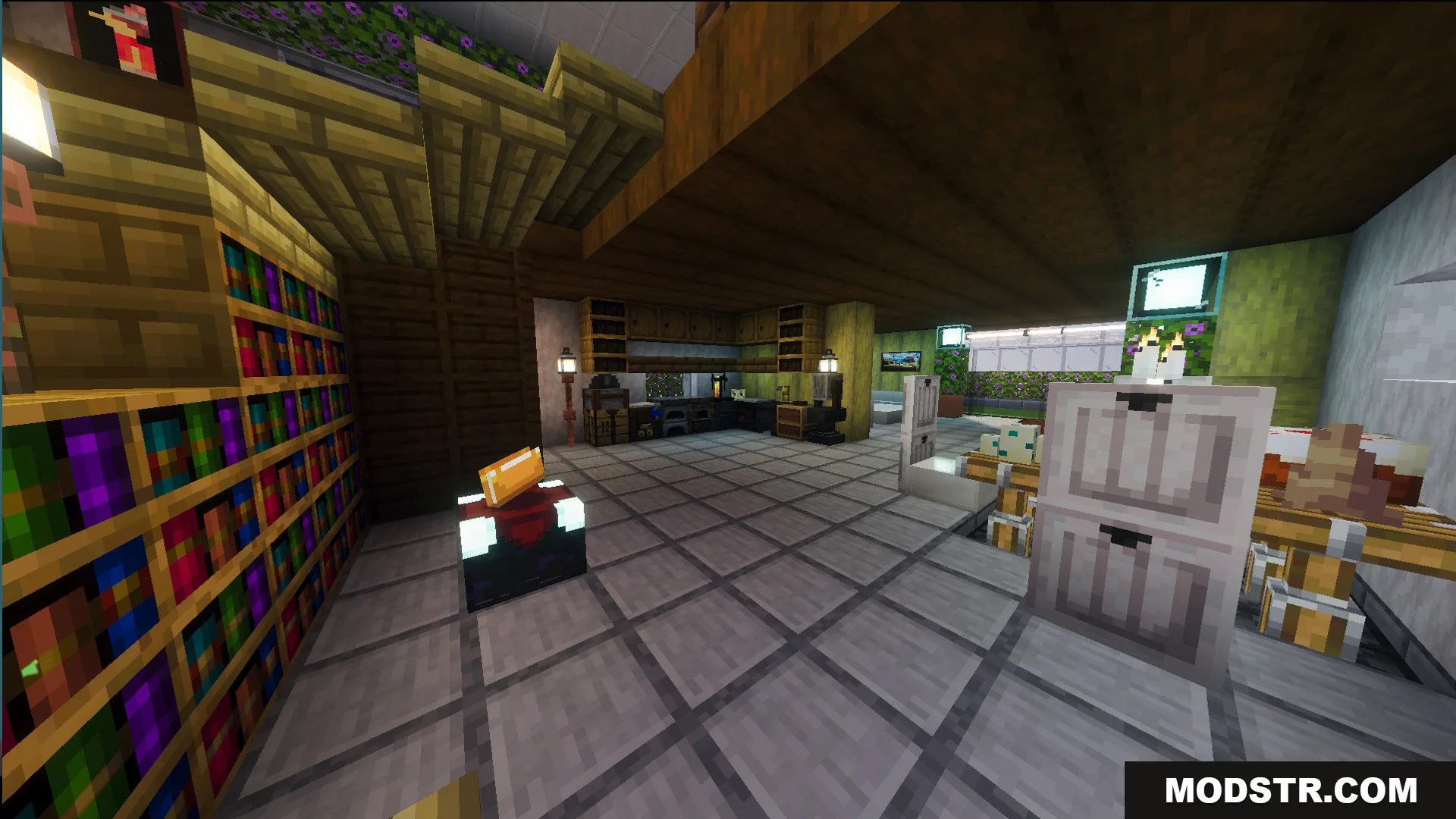 Survival Modern House 10 Map Screenshot 3 Survival Modern House 10 Map features a fully furnished interior with a library