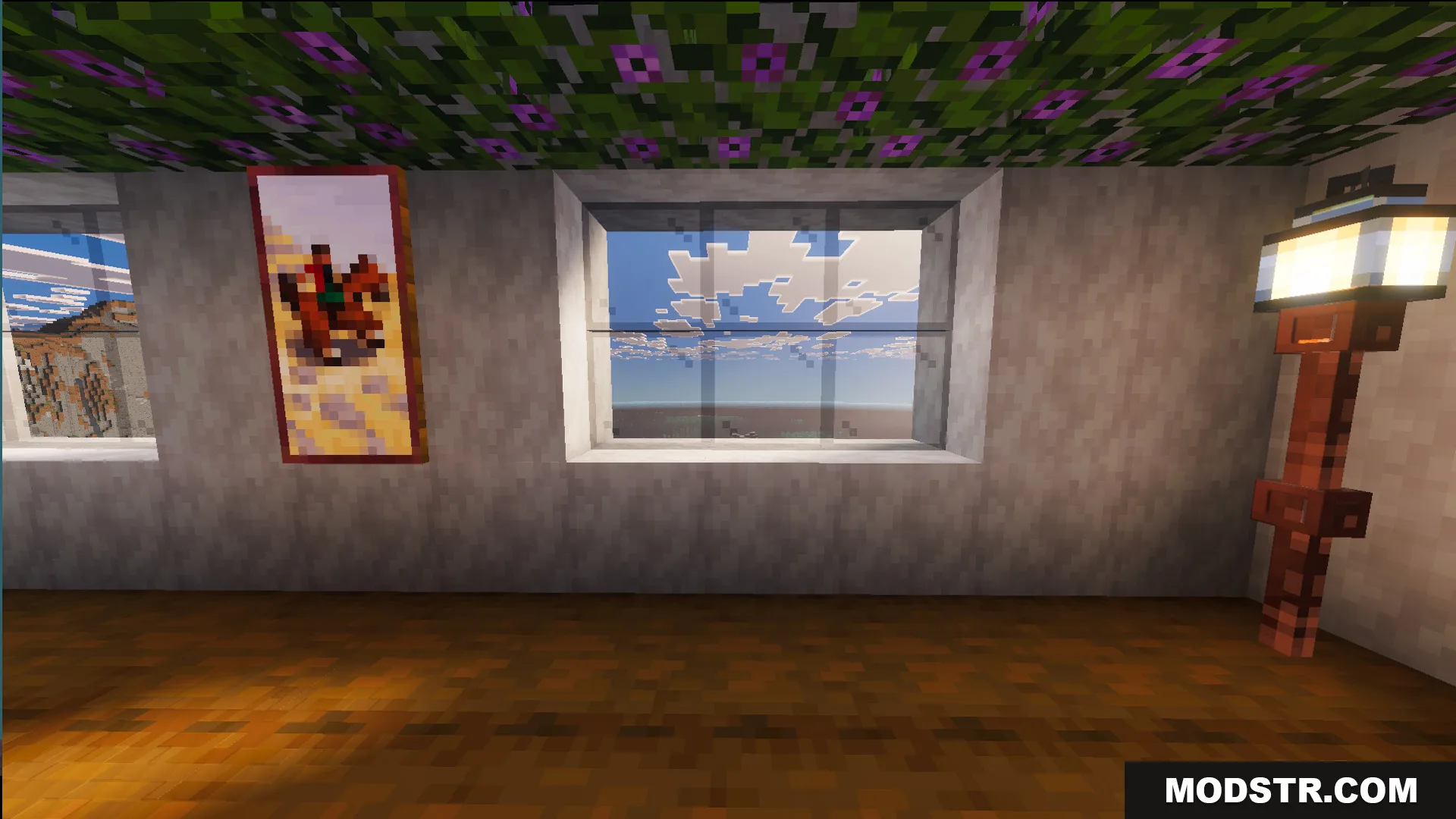 Survival Modern House 10 Map Screenshot 8 Modern house interior with a painting lamp and flowering leaves on the ceiling