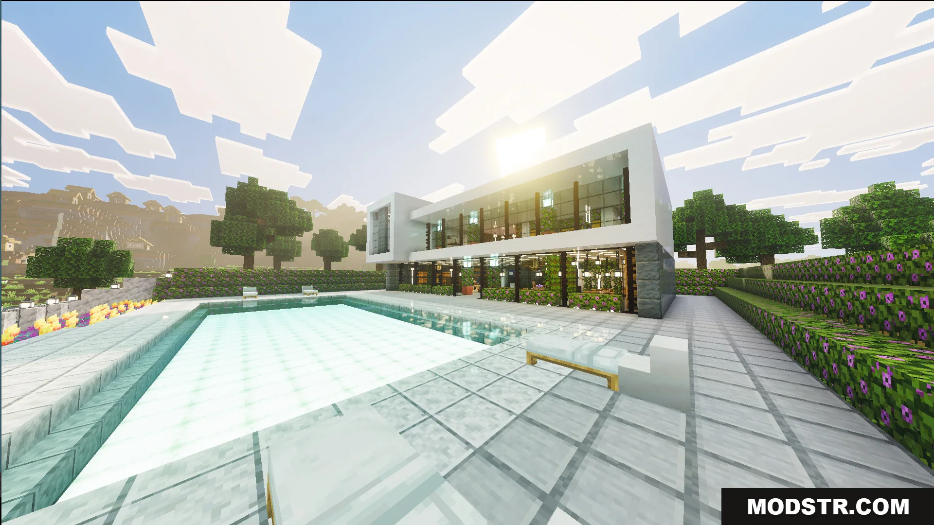 Survival Modern House 13 Map Screenshot 7 Large white mansion with a swimming pool in the Survival Modern House 13 Map
