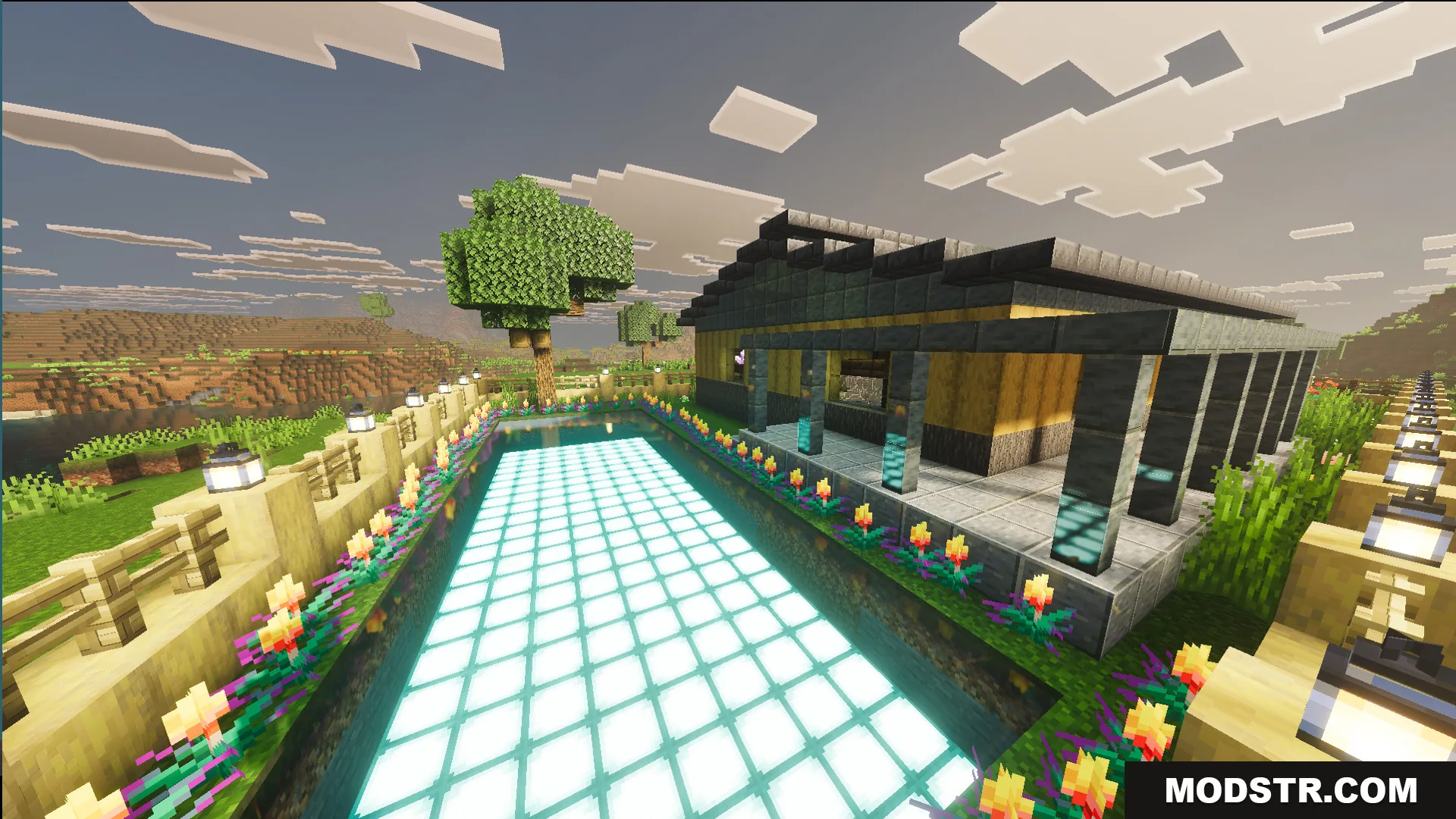 Survival Modern House 19 Map Screenshot 9 Survival Modern House Map features a stylish home with a glowing pool