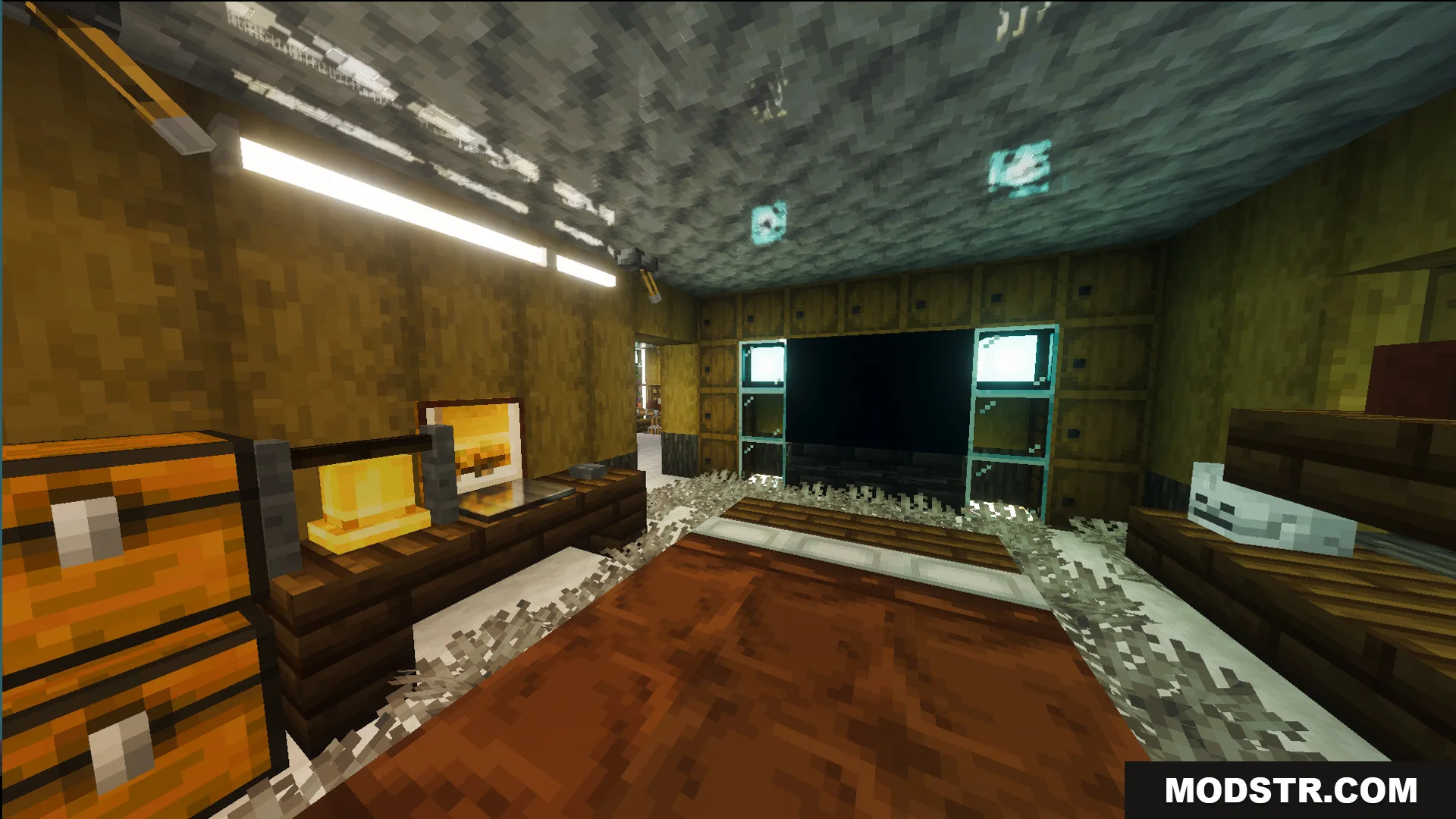 Survival Modern House 19 Map Screenshot 11 A fully furnished modern bedroom interior with a bed and storage chests