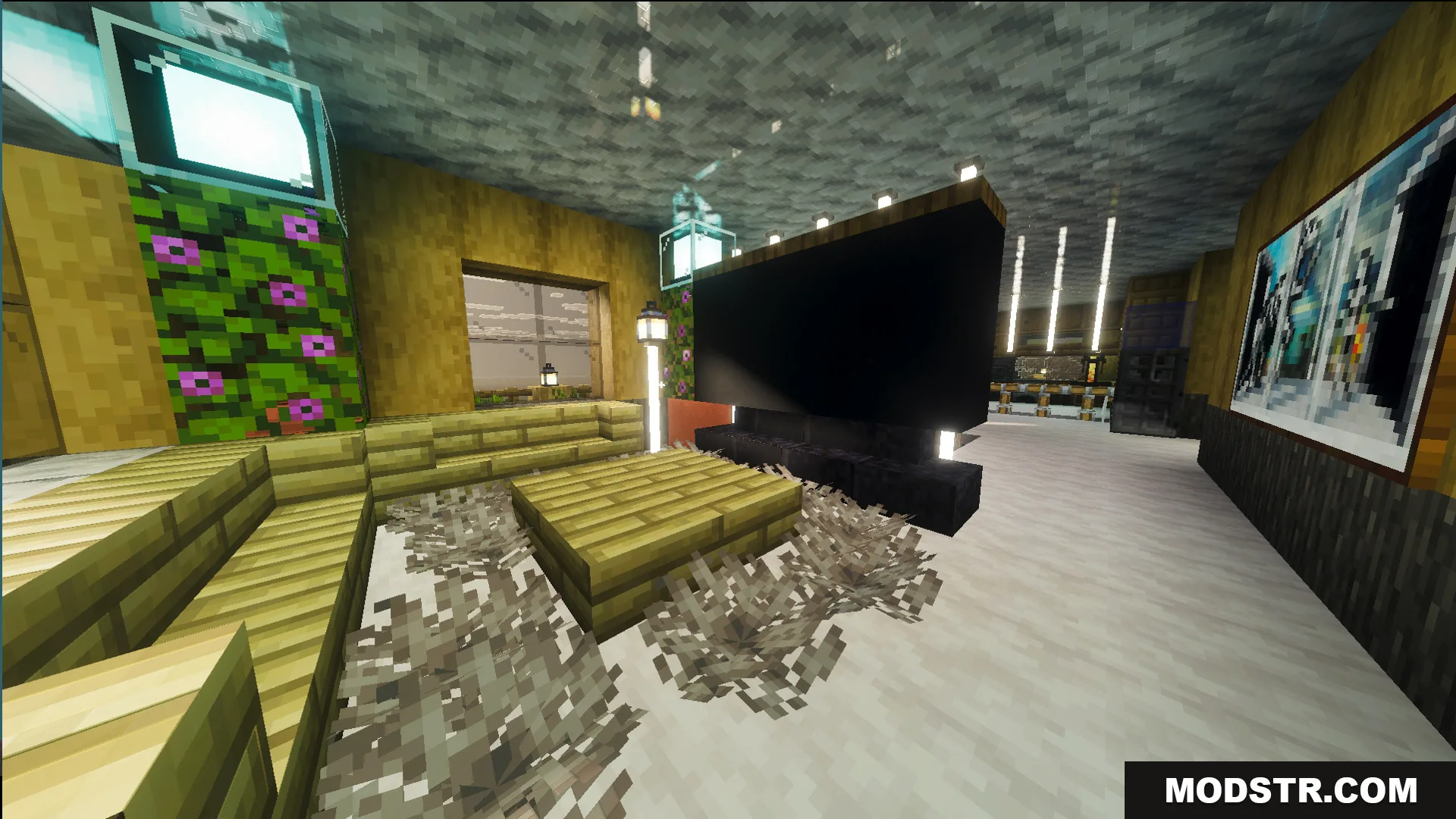 Survival Modern House 19 Map Screenshot 6 Modern living room interior with a large television and comfortable seating area