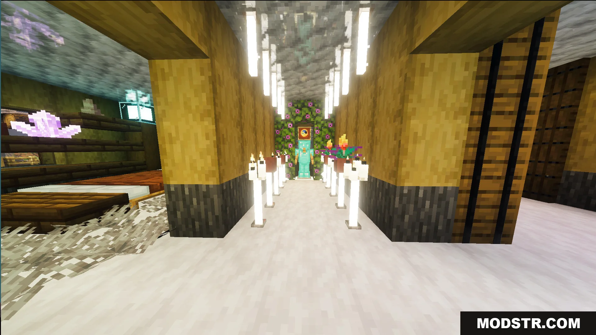 Survival Modern House 19 Map Screenshot 2 Interior hallway decorated with white candles and an armor stand at the end
