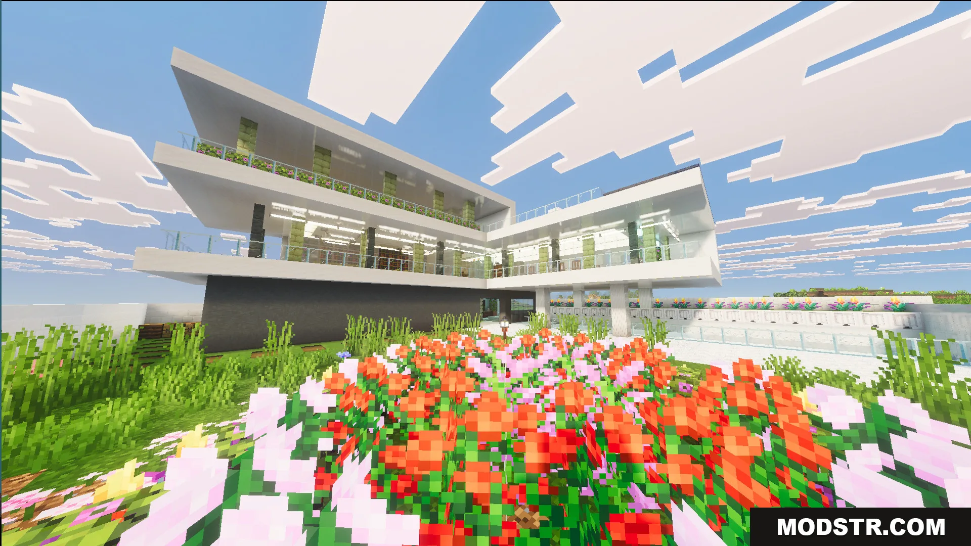 Survival Modern House 31 Map Screenshot 10 Survival Modern House 31 Map features a luxury mansion with a flower garden