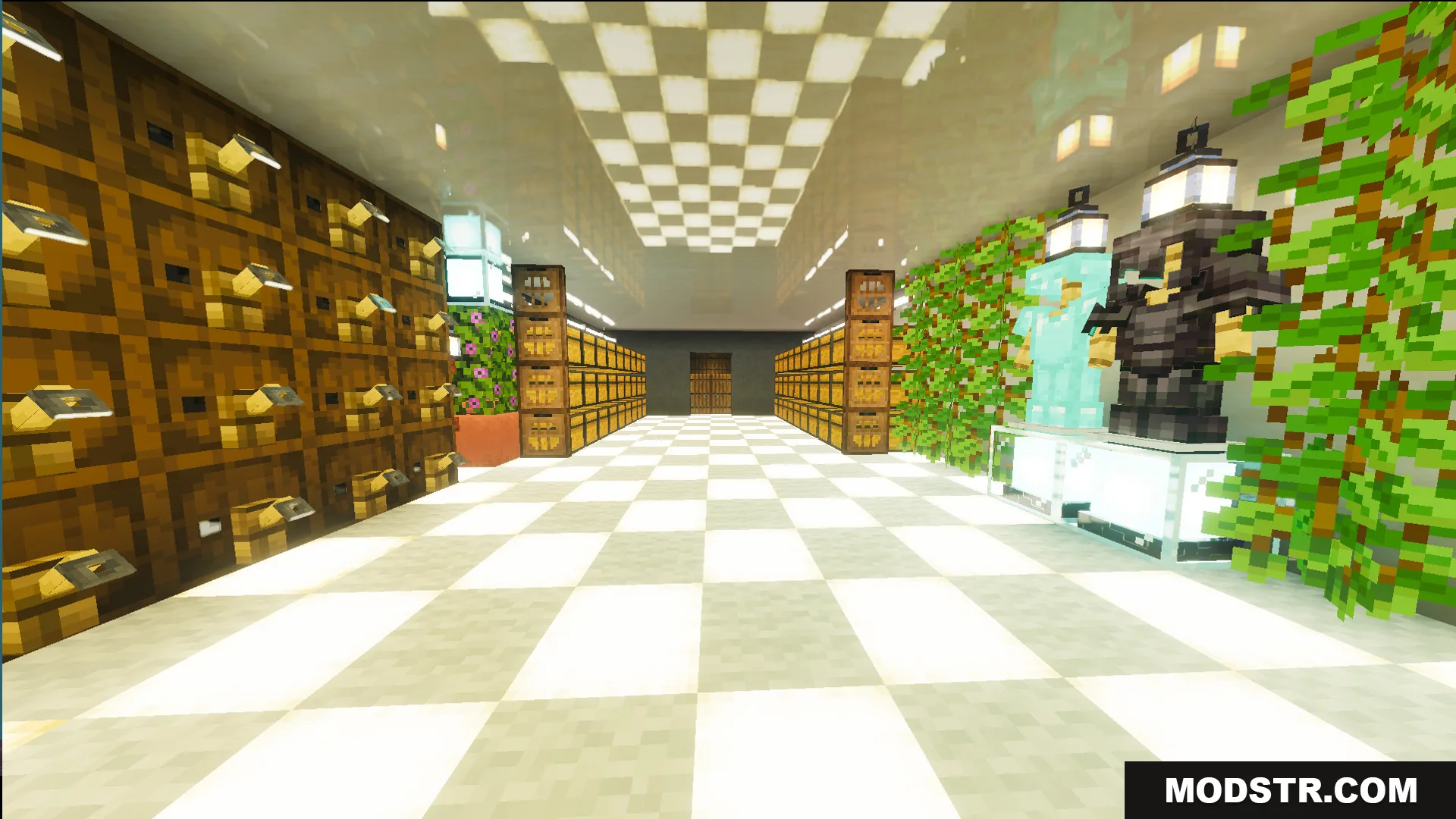 Survival Modern House 31 Map Screenshot 8 Storage room with checkered floors and armor stands in a modern house