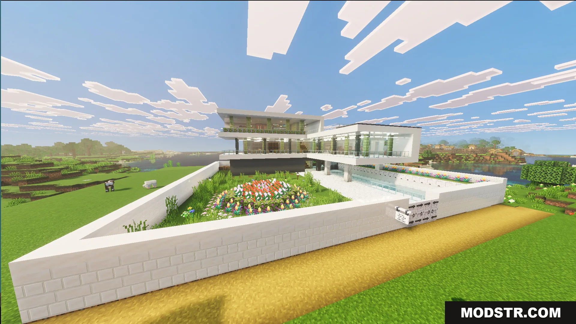 Survival Modern House 31 Map Screenshot 11 Survival Modern House Map features a large white mansion with a flower garden
