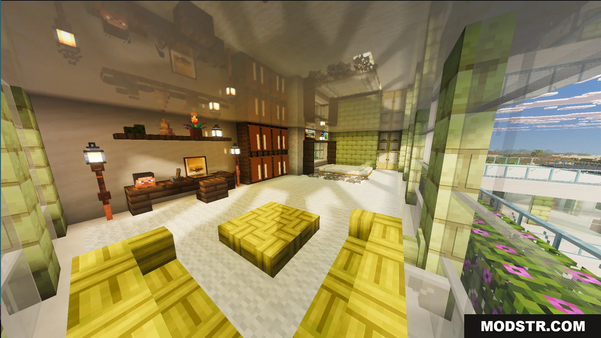 Survival Modern House 31 Map Screenshot 1 Fully furnished interior of Survival Modern House 31 Map with glass ceiling