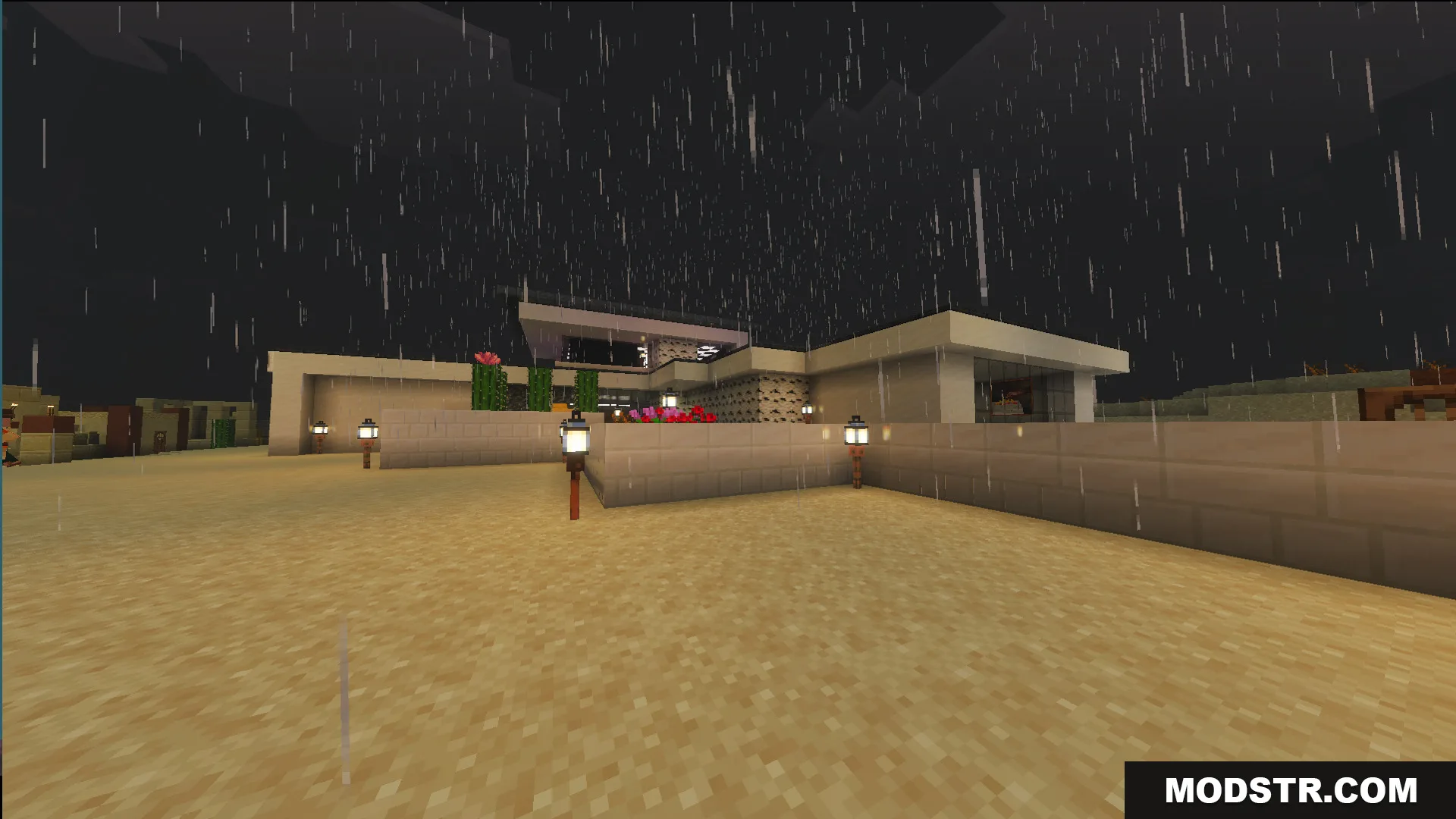 Survival Modern House 36 Map Screenshot 2 Exterior view of Survival Modern House 36 Map in a rainy desert biome