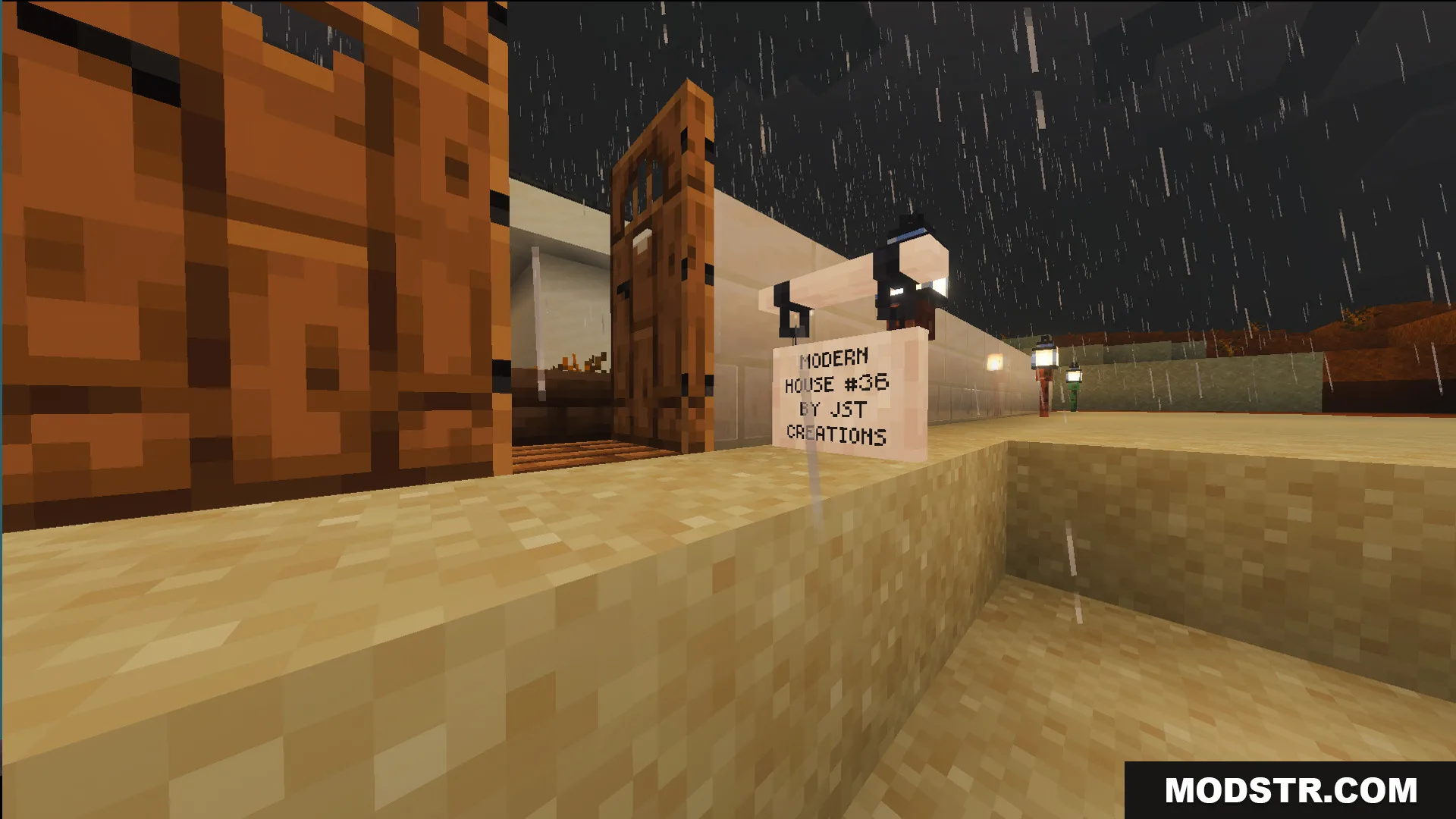 Survival Modern House 36 Map Screenshot 3 Sign marking the entrance of a modern house in a rainy desert biome