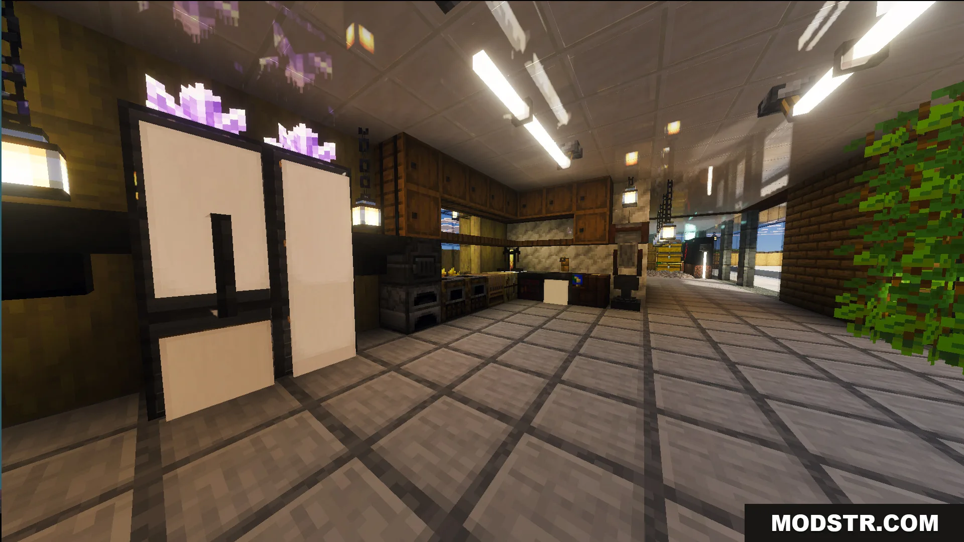 Modern kitchen interior with a white refrigerator in Survival Modern House 41 Map
