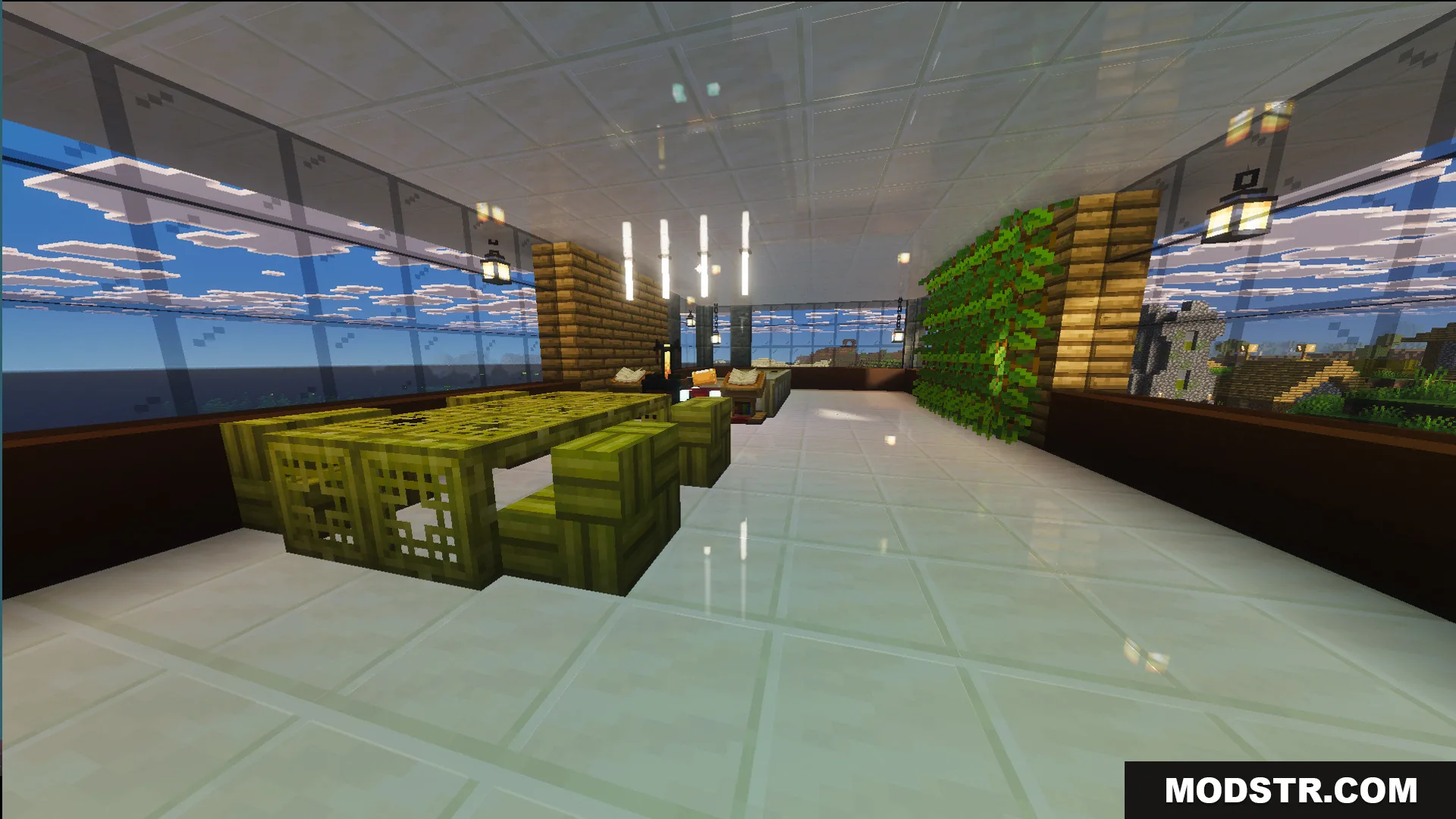 Interior view of Survival Modern House forty one Map with green dining furniture