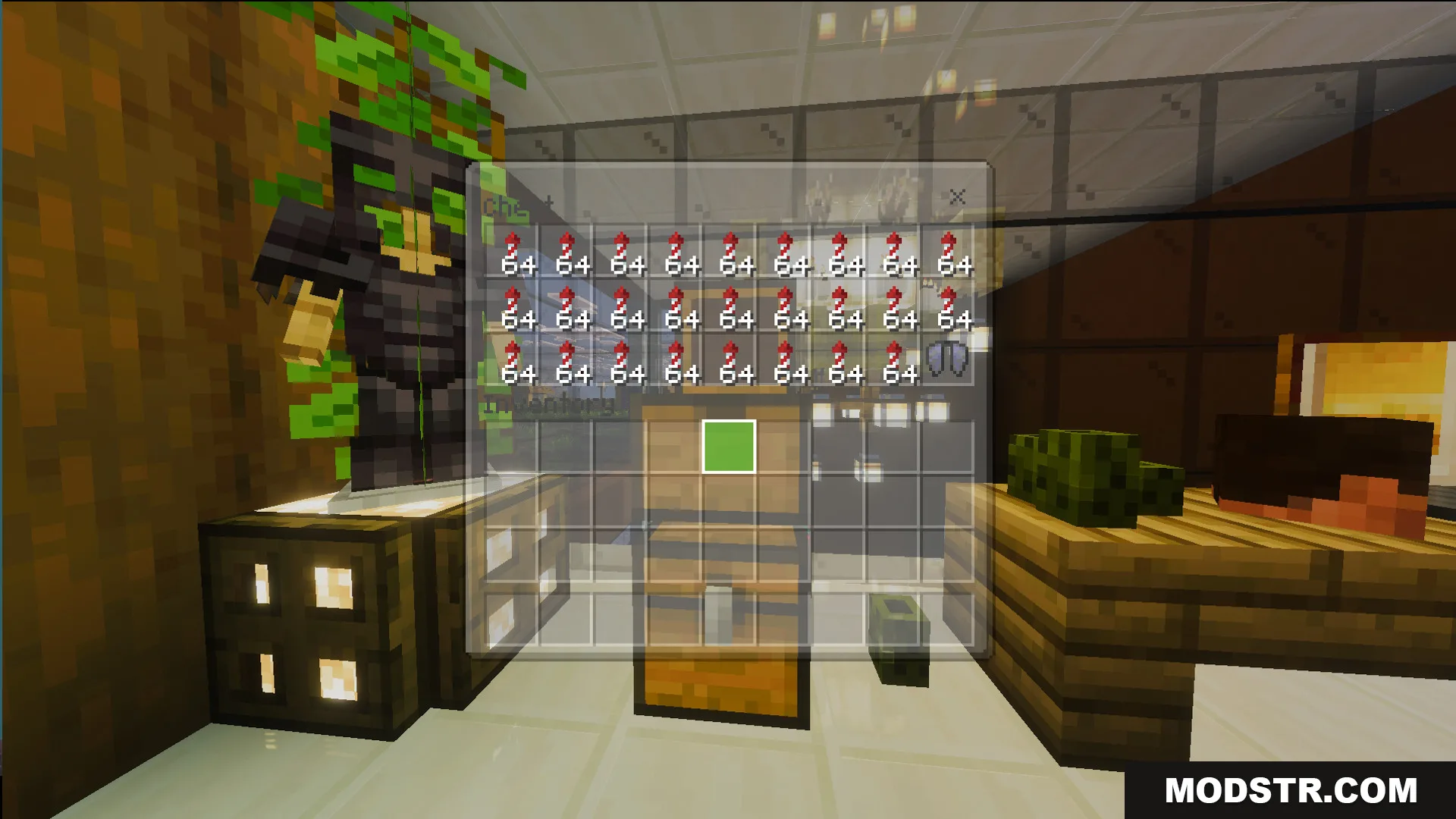 Open chest UI and armor stand inside the Survival Modern House map