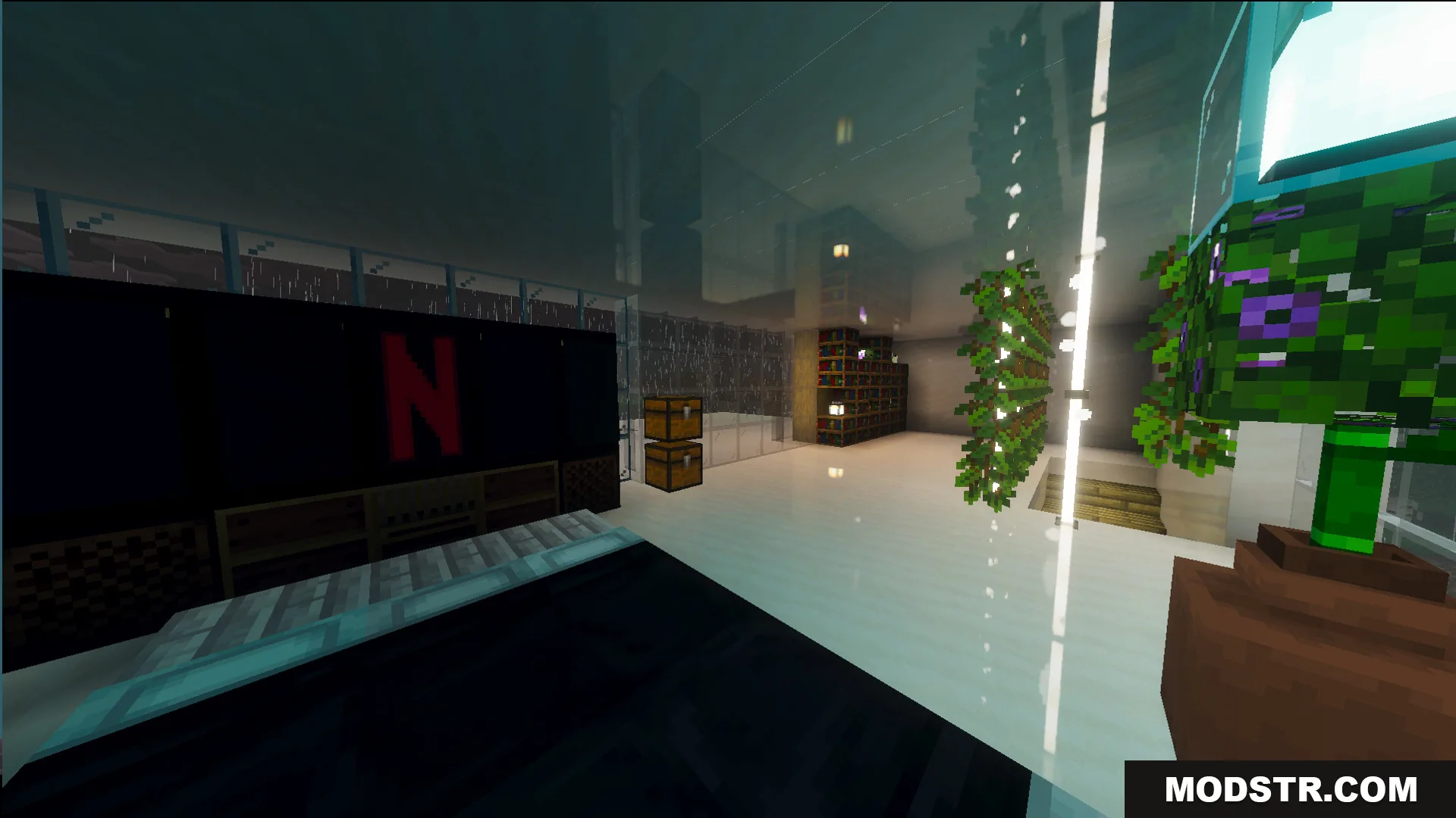 Survival Modern House 42 Map Screenshot 9 Survival Modern House Map interior with a television and glowing floor tiles