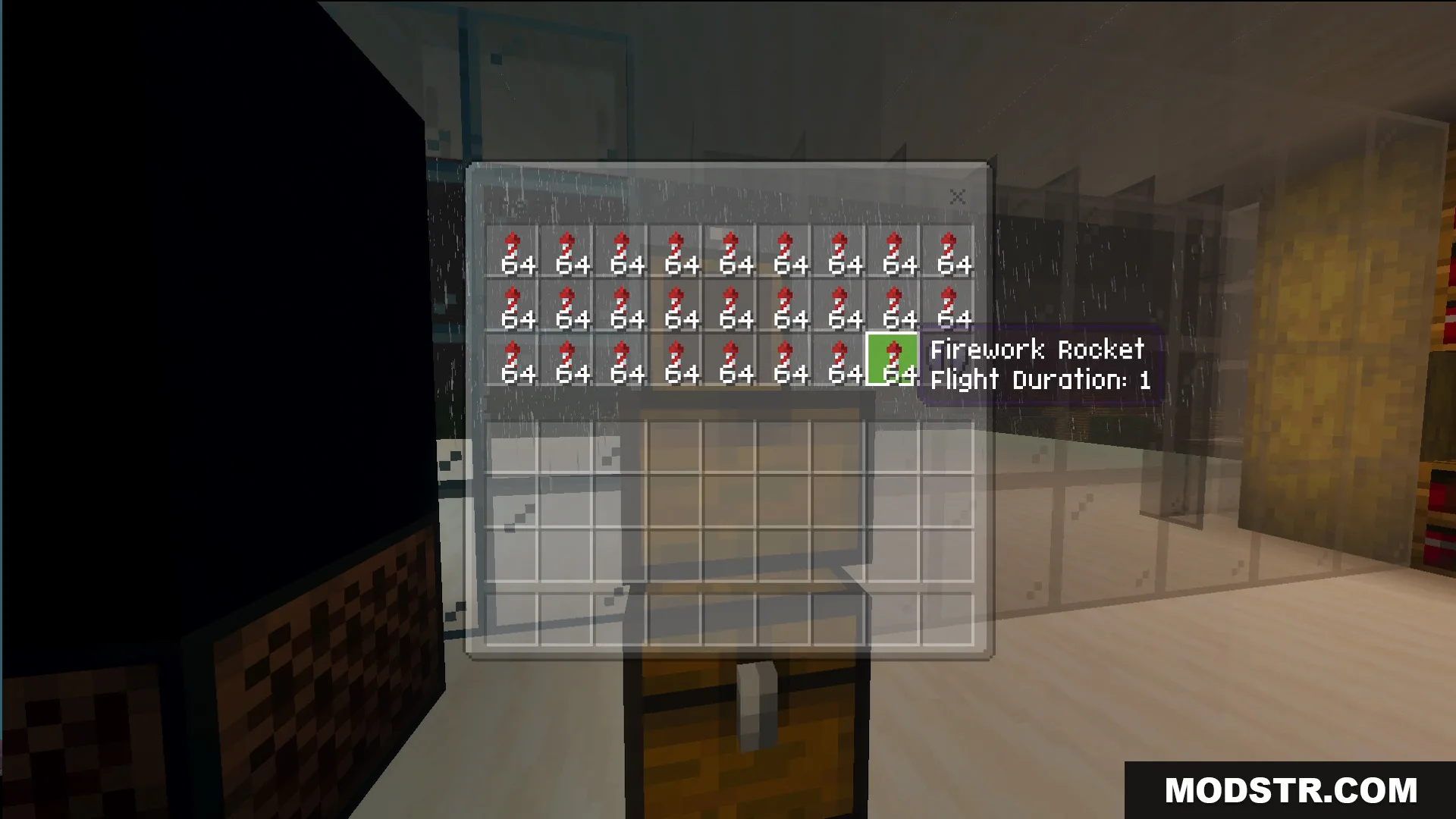 Survival Modern House 42 Map Screenshot 10 Chest inventory filled with stacks of firework rockets found inside the base