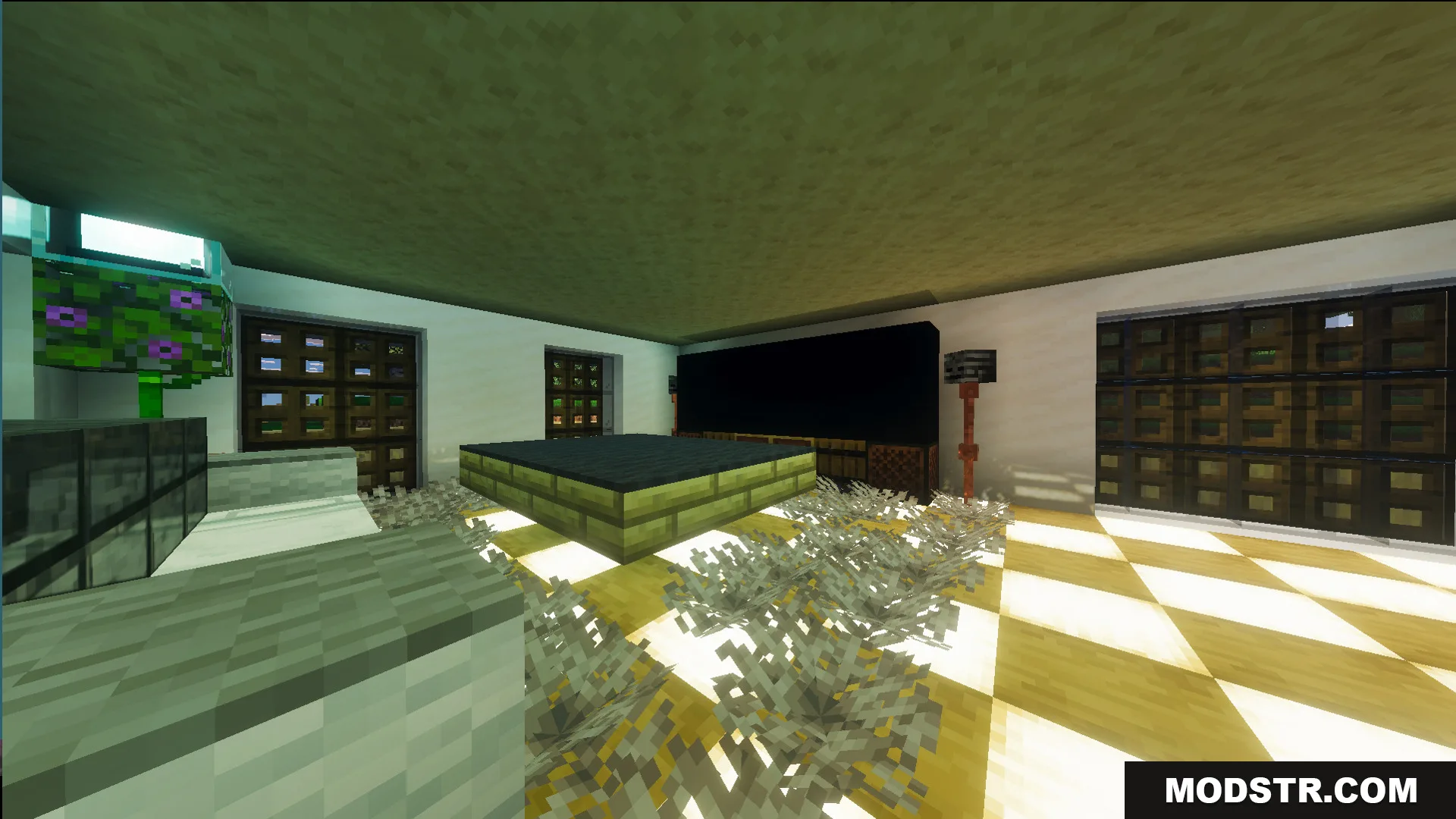 Survival Modern House 44 Map Screenshot 4 Fully decorated modern interior with a large screen and glowing floor blocks