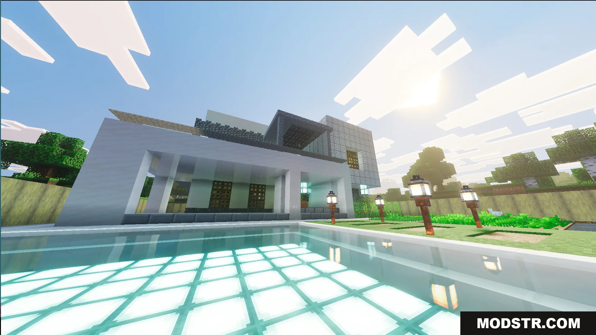 Survival Modern House 44 Map Screenshot 11 Survival Modern House Map featuring a white villa and a swimming pool