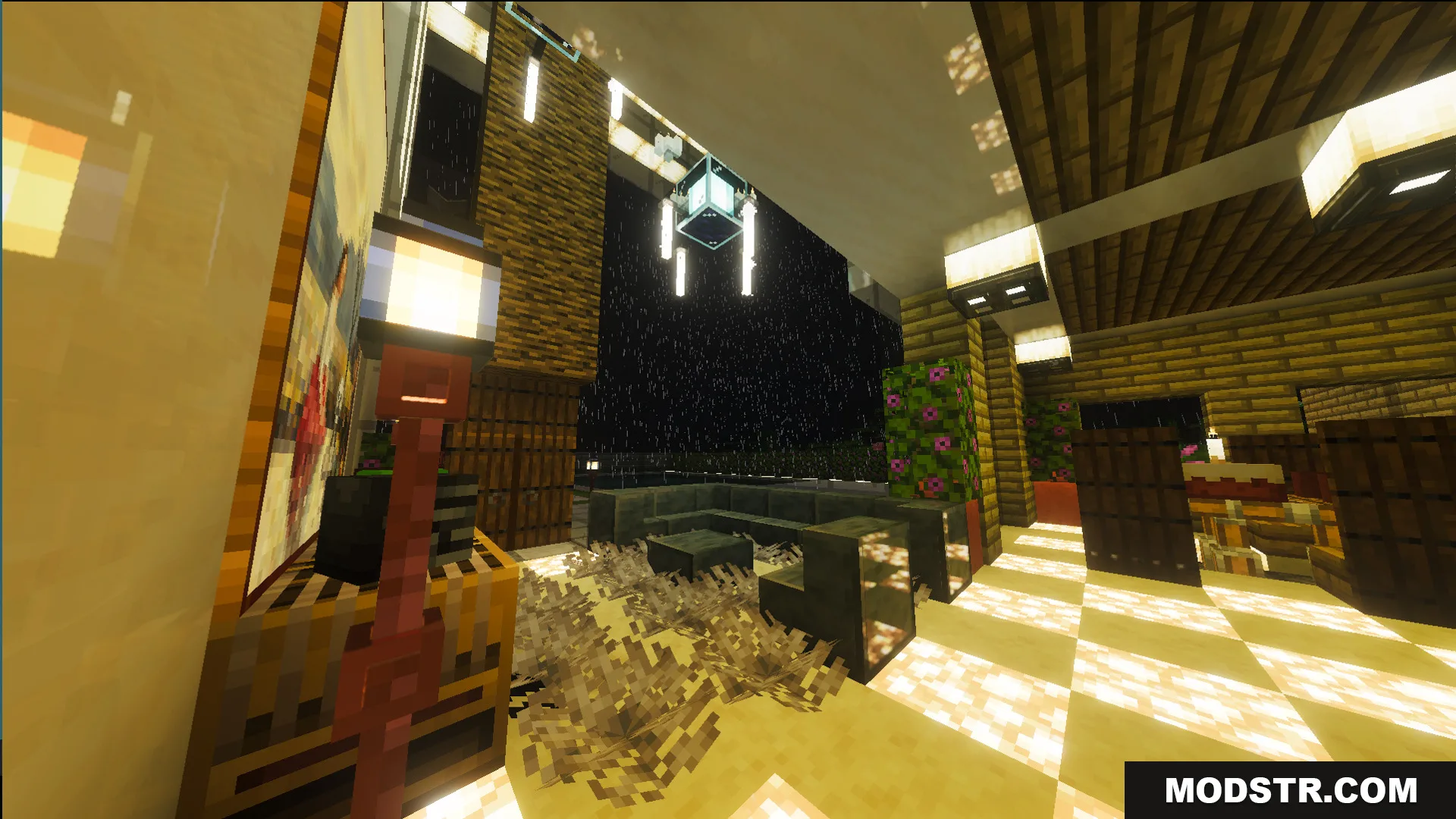 Survival Modern House 6 Map Screenshot 6 Decorated interior featuring large glass windows and a cozy built home
