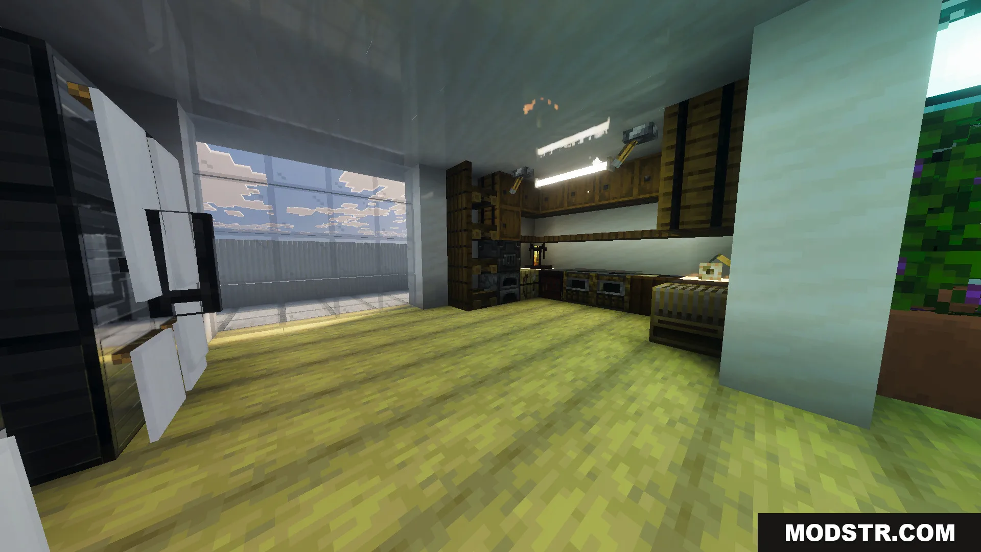 Survival Modern House 79 Map Screenshot 7 Fully decorated modern kitchen interior with wooden cabinets and large glass windows