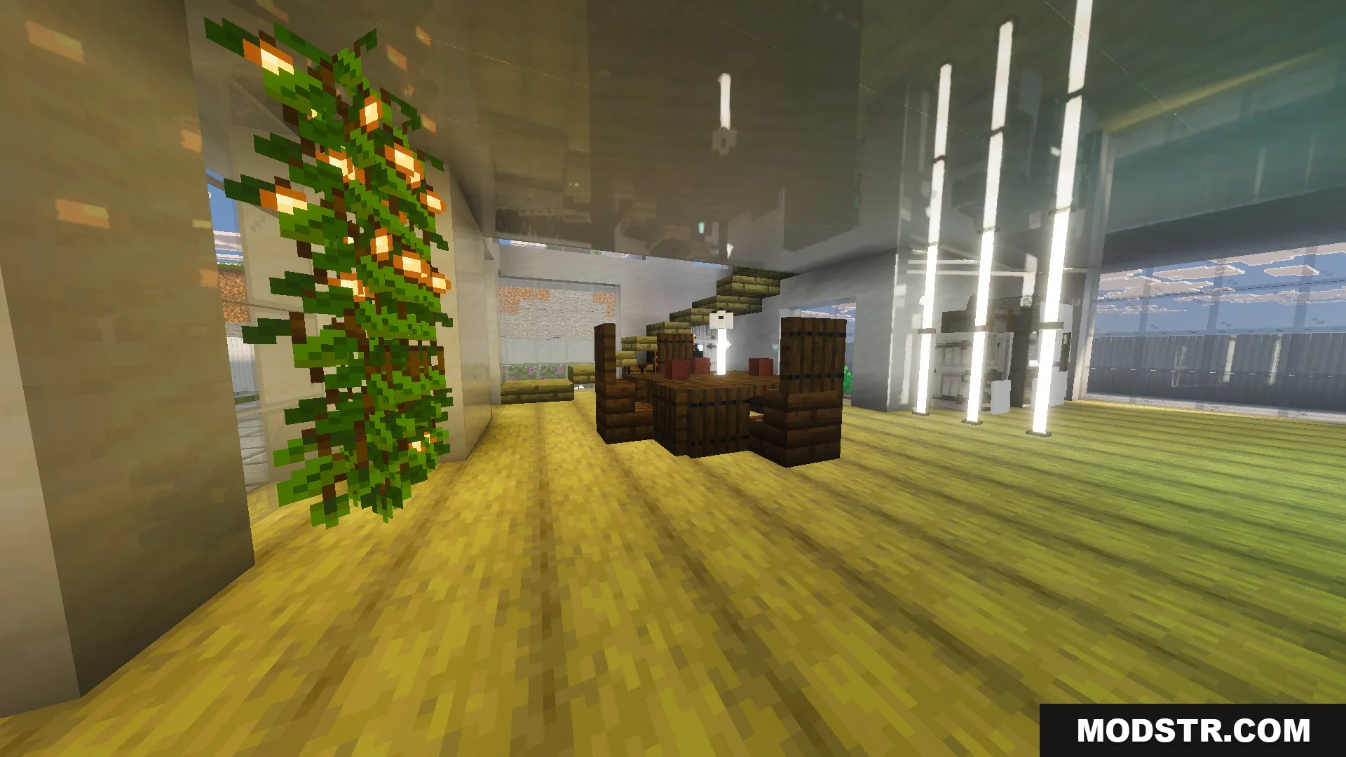 Survival Modern House 79 Map Screenshot 5 Interior of Survival Modern House 79 Map with glowing decorative wall plants